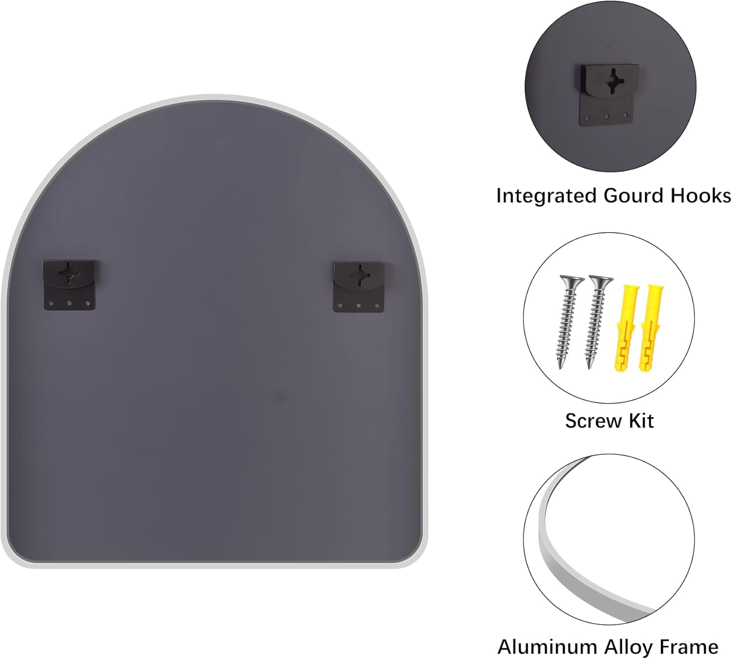 Stylish Silver Arched Wall Mirror - 40x36 Inch Aluminum Frame for Bathroom, Dresser, and Entryway Decor - Versatile Hanging or Leaning Design