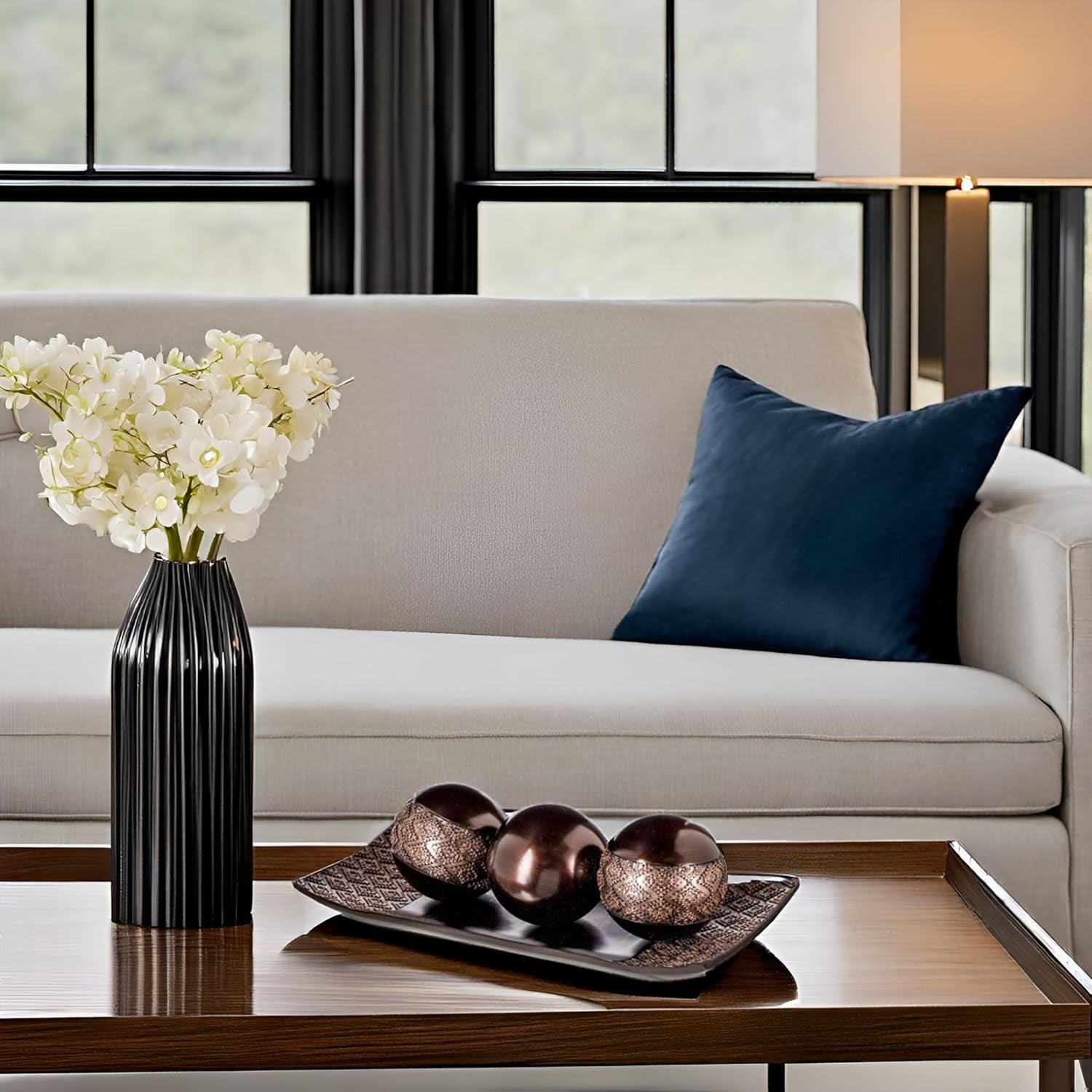 Dublin Brown Tray and Ball Set - Elegant Centerpiece for Living Room and Entryway Table Decor - Decorative Tray and Accent Bowl for Dining and Home Decoration