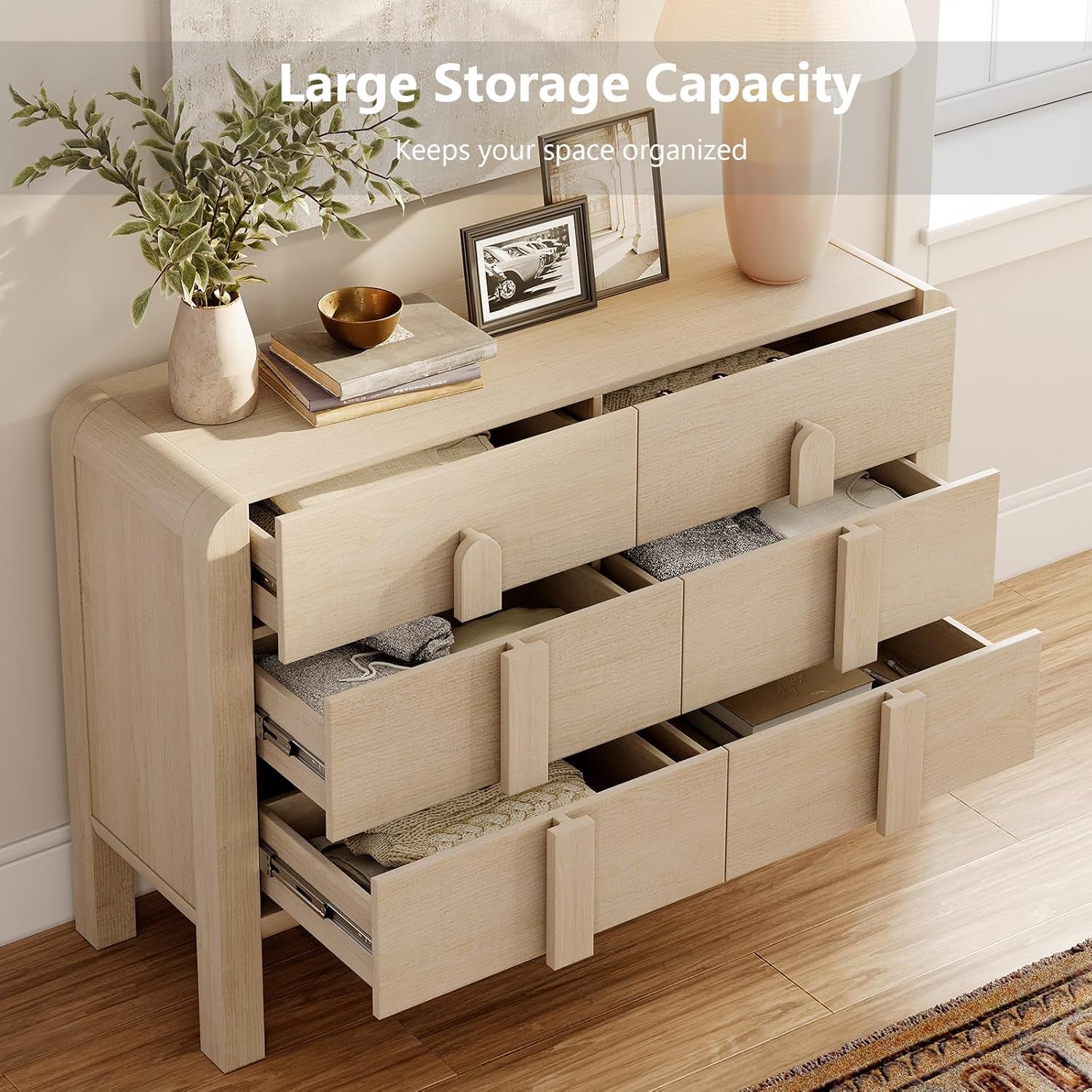 Elegant 3-Piece Mid Century Modern Bedroom Dresser Set - 110.2" Wide Chest of Drawers with Curved Handles, 12 Drawer Organizer, Light Oak Finish