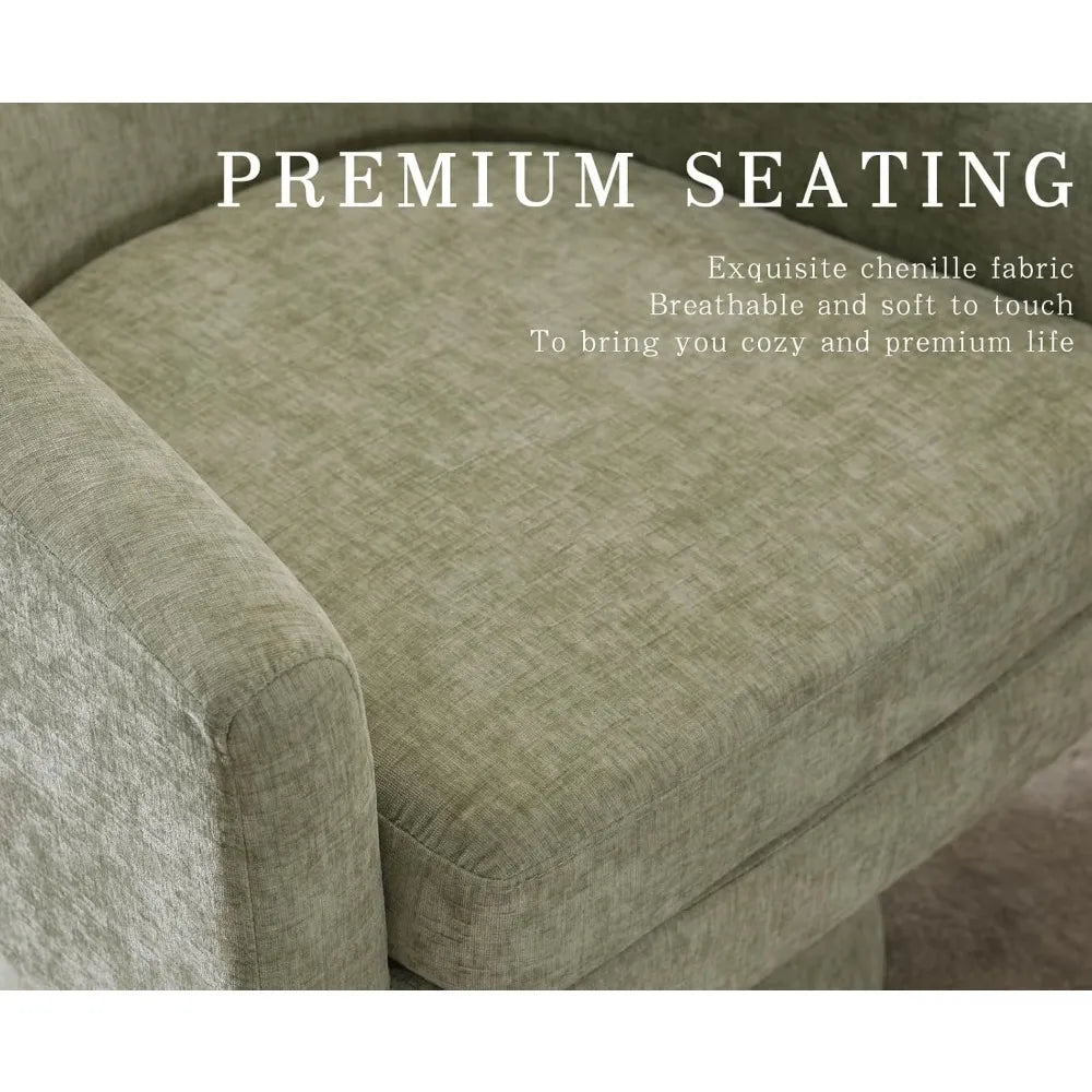 Cozy Green Swivel Accent Chair - Modern Linen Barrel Arm Chair for Stylish Reading Comfort