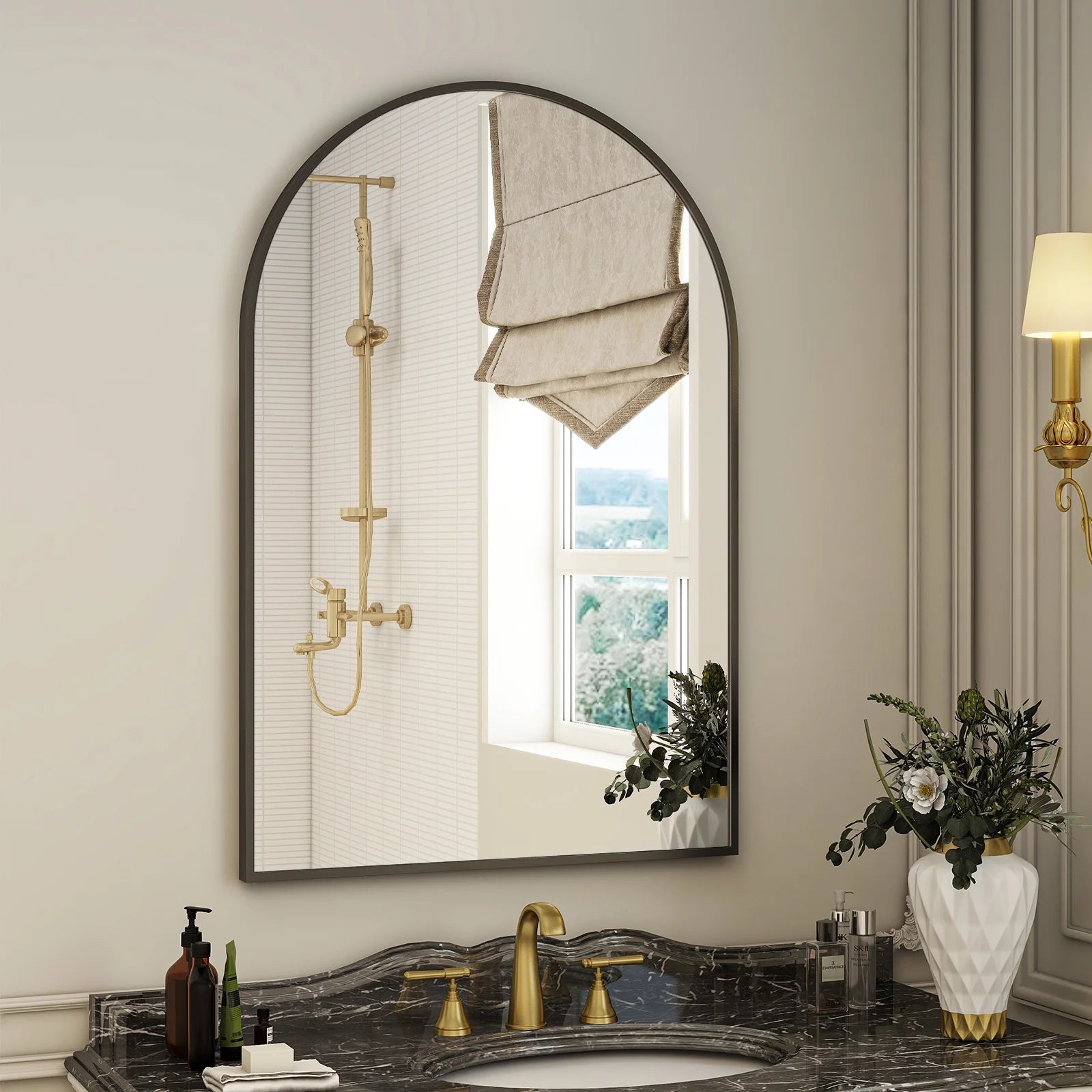 Stylish 24"X 36" Arched Black Bathroom Wall Mirror - Perfect Vanity Accent