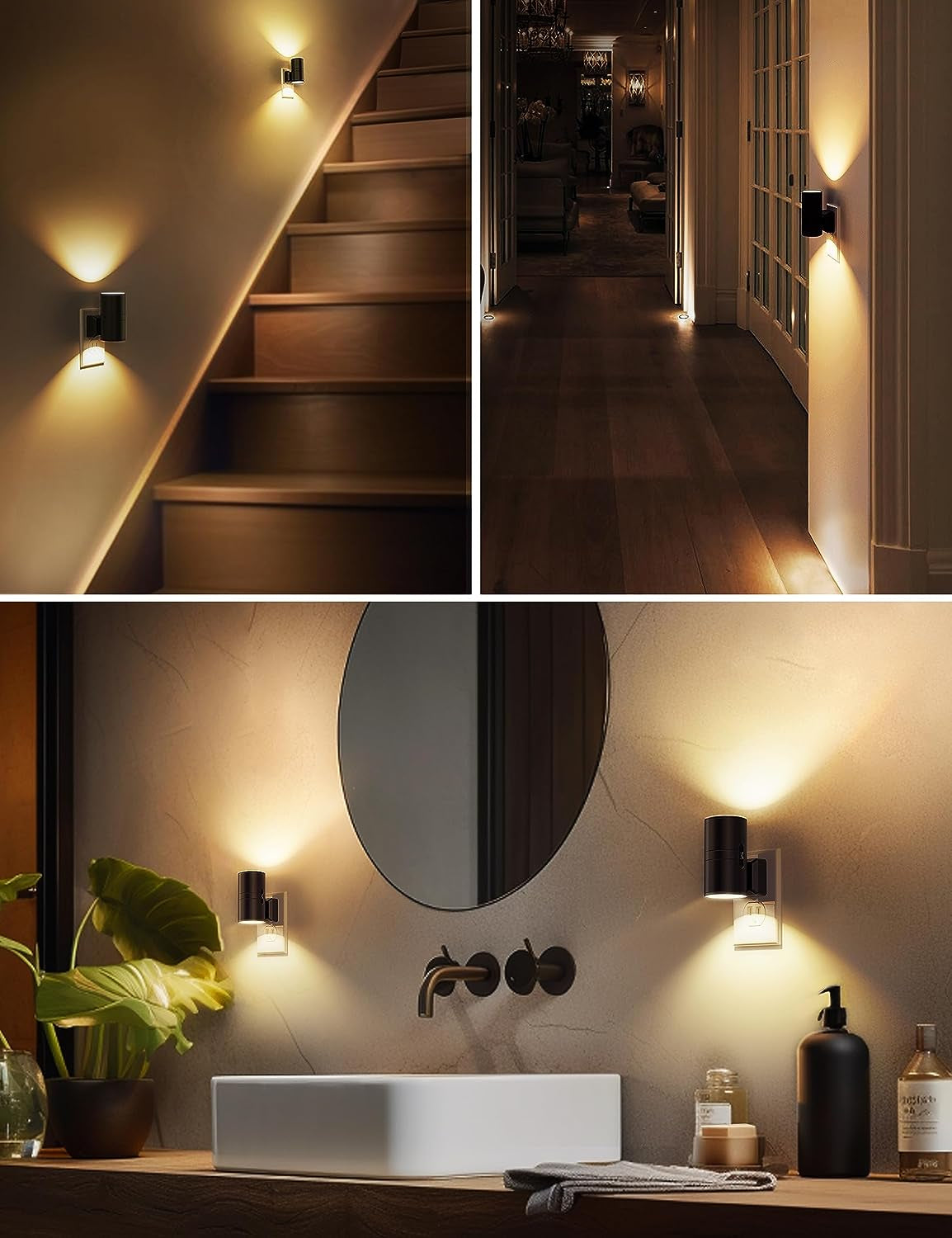 Modern Dimmable Night Light with Dusk to Dawn Sensor - Soft White 3000K, Adjustable Brightness, 2 Pack for Hallway, Bedroom, and Stairway