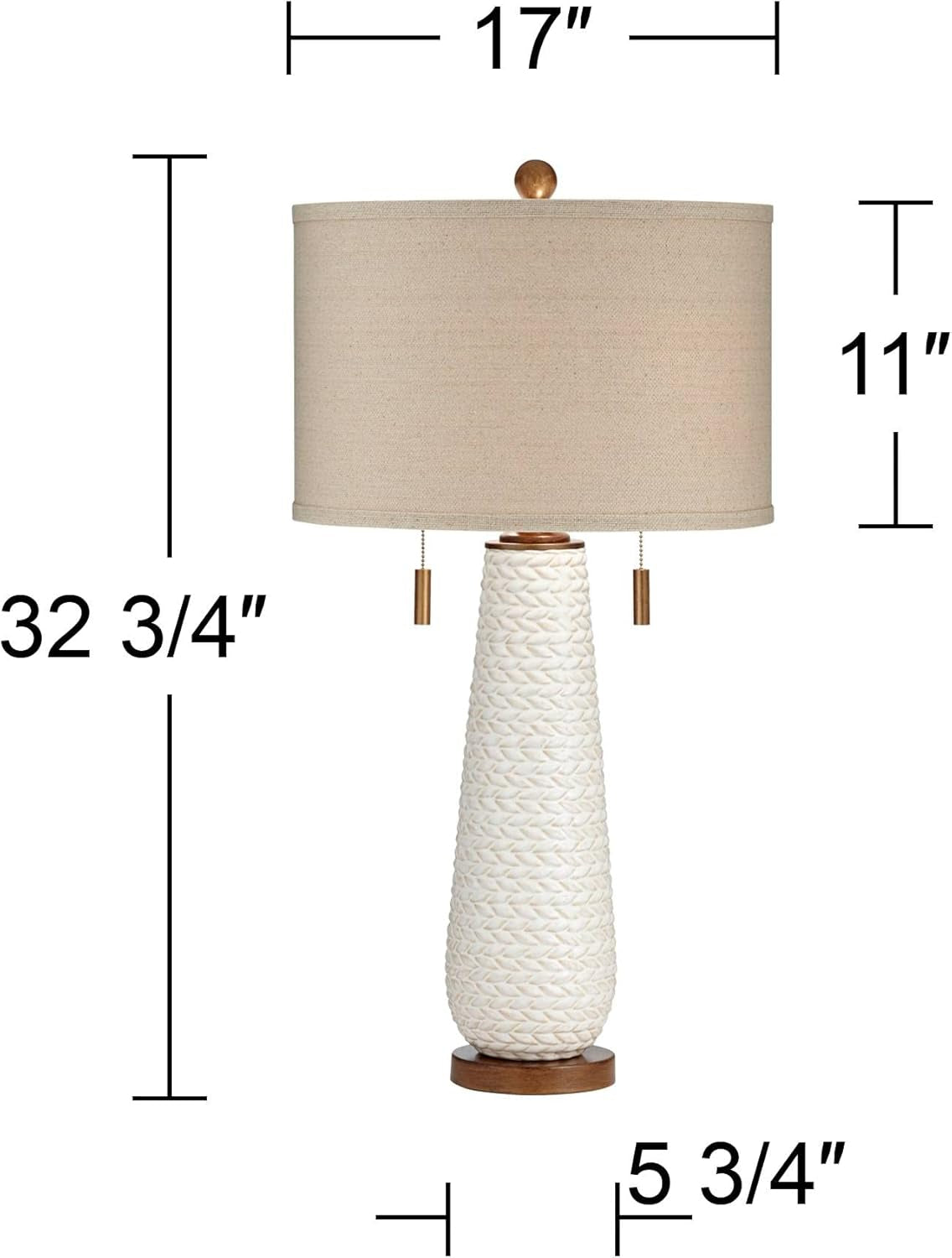 Elegant Kingston Mid Century Modern Table Lamps - Set of 2, 32.75" Tall White Textured Ceramic with Taupe Drum Shade for Bedroom, Living Room, and Home Office Decor