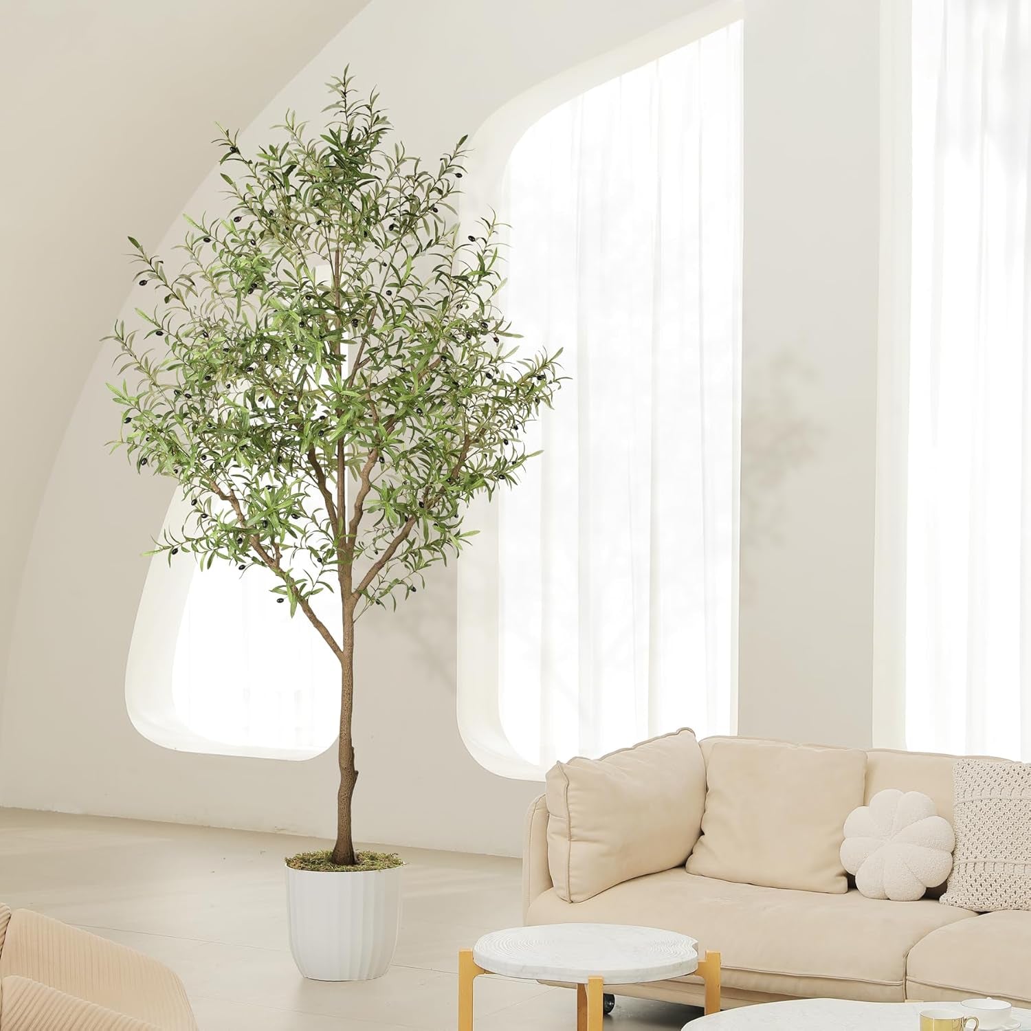 Stunning 9 Feet Artificial Olive Tree - Lifelike Faux Olive Tree with Natural Wood Trunk & Realistic Fruits for Elegant Home Decor