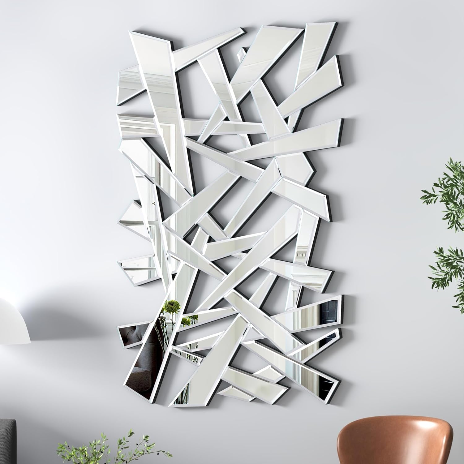 Stunning 48" X 32" Modern Irregular Beveled Wall Mirror - Perfect for Living Room, Entryway, and Hallway Decor