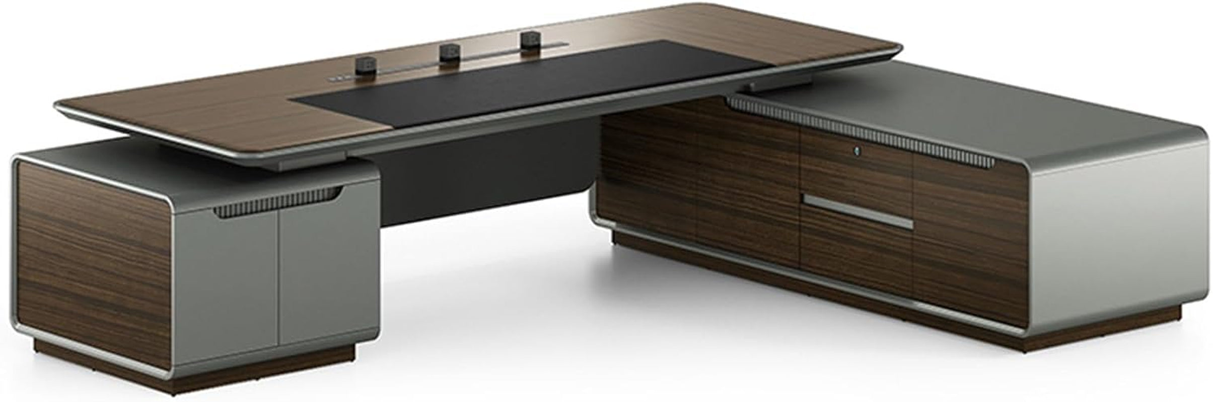 Stylish Brown L Shaped Executive Office Desk with Lateral Cabinet - Perfect for Home Office & Business Needs