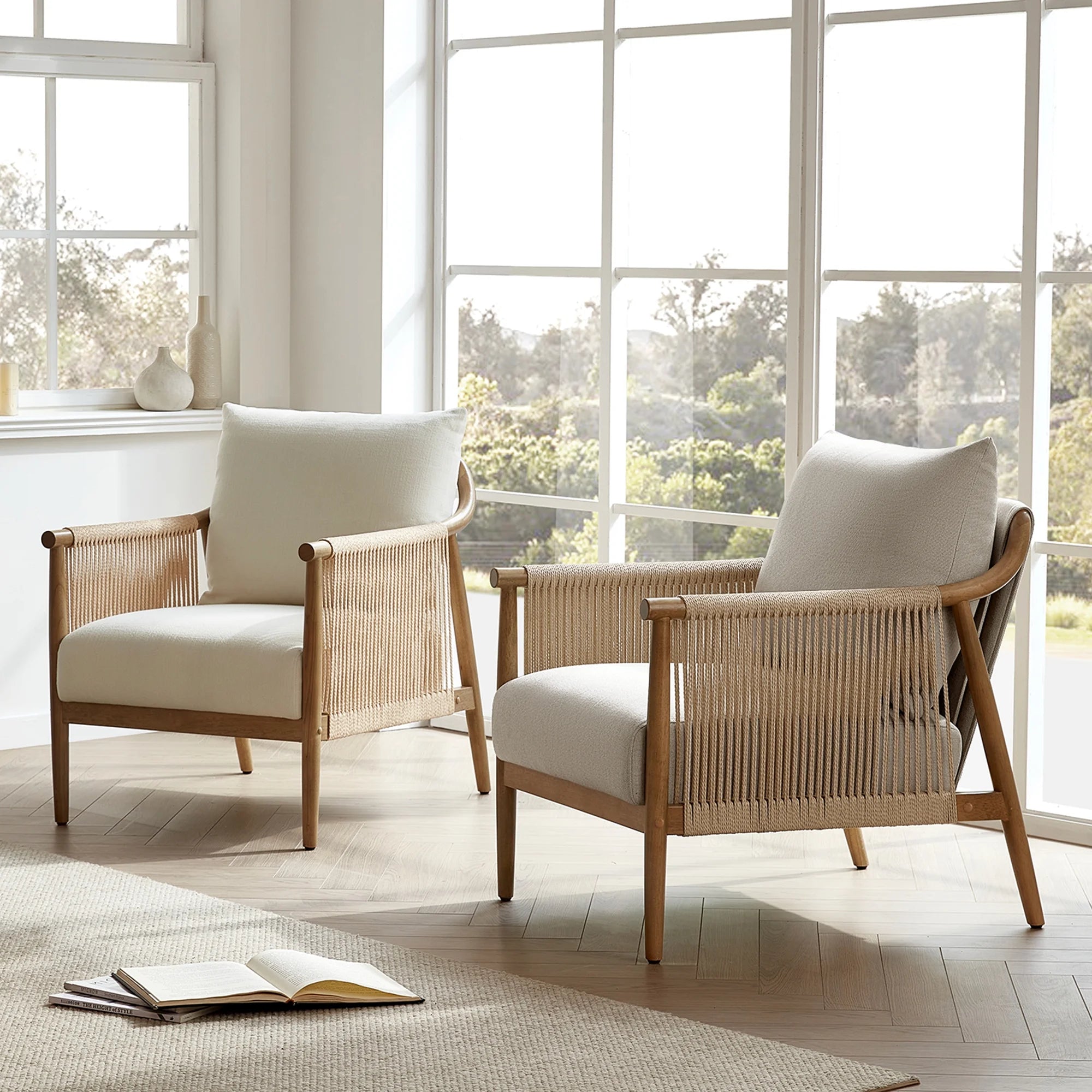 Stylish Cream Braid Armchair for a Chic Living Room Makeover