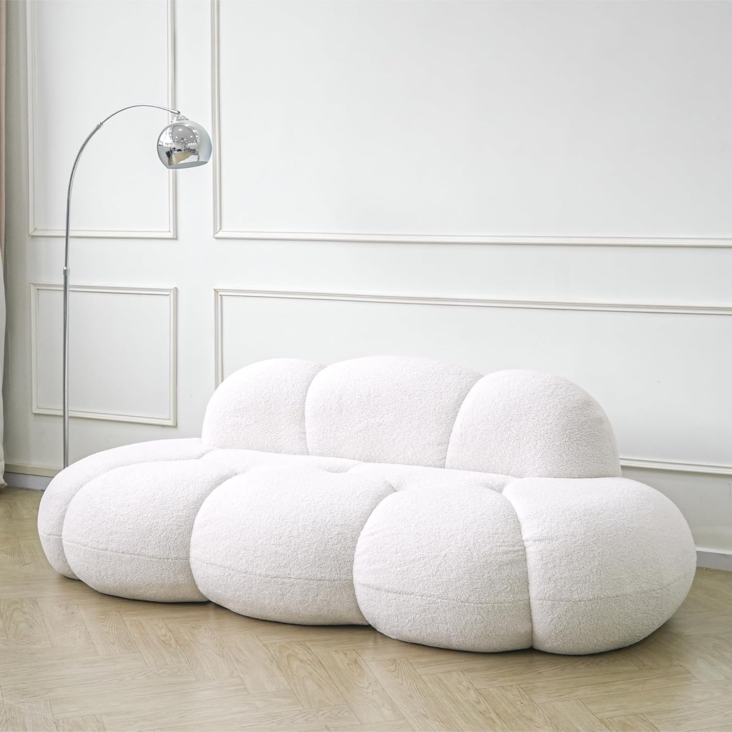 Modern Cloud Shaped Sofa - Comfy Upholstered Couch for Living Room & Bedroom, No Assembly Required, Perfect for Small Spaces (White)