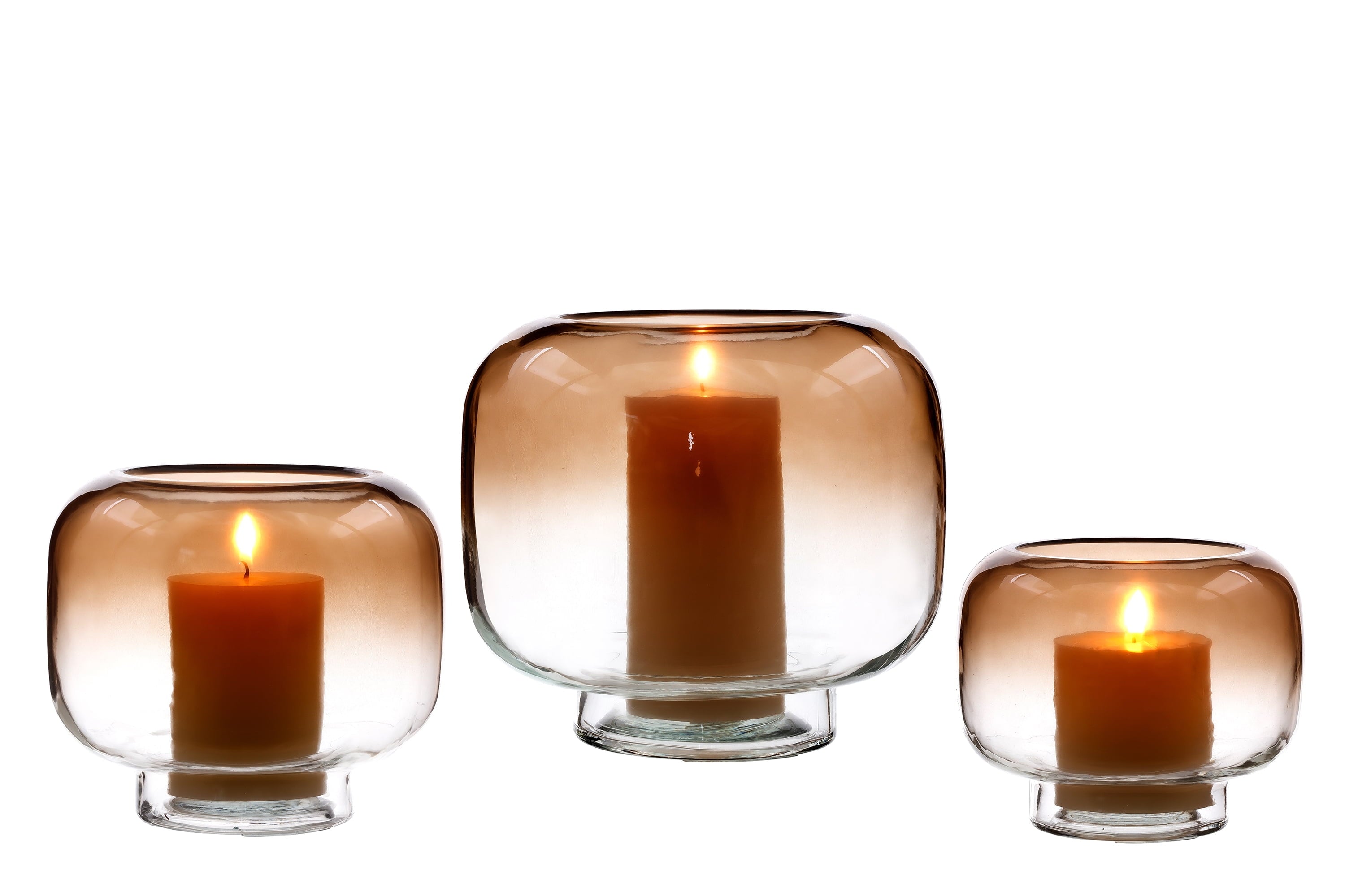 Elegant 6.5" Brown Ombre Glass Hurricane Pillar Candle Holder - Medium Size
