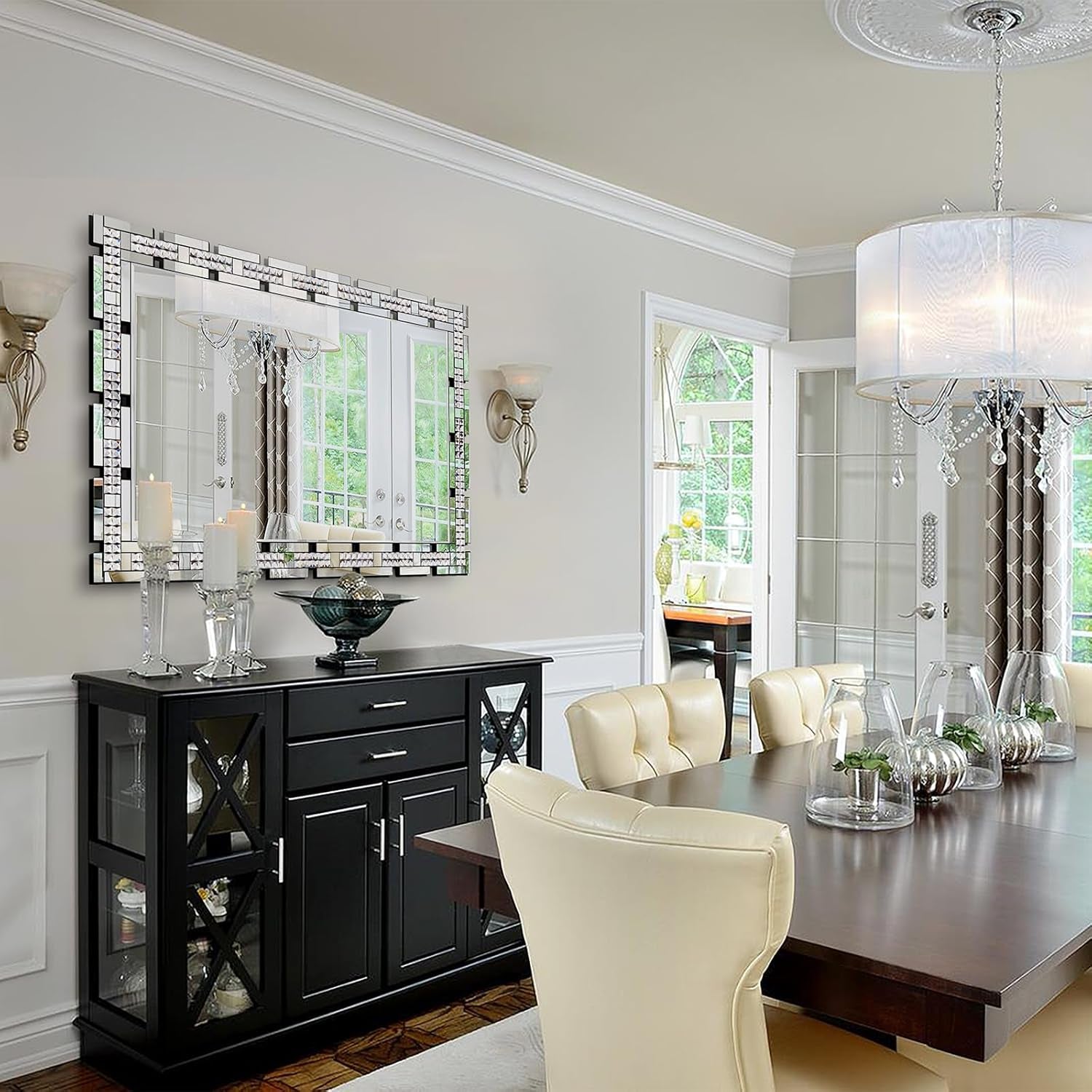 Stunning 32" X 47" Large Beveled Edge Wall Mirror with Crystal Frame - Modern Decorative Accent for Living Room, Home Office, and Entryway