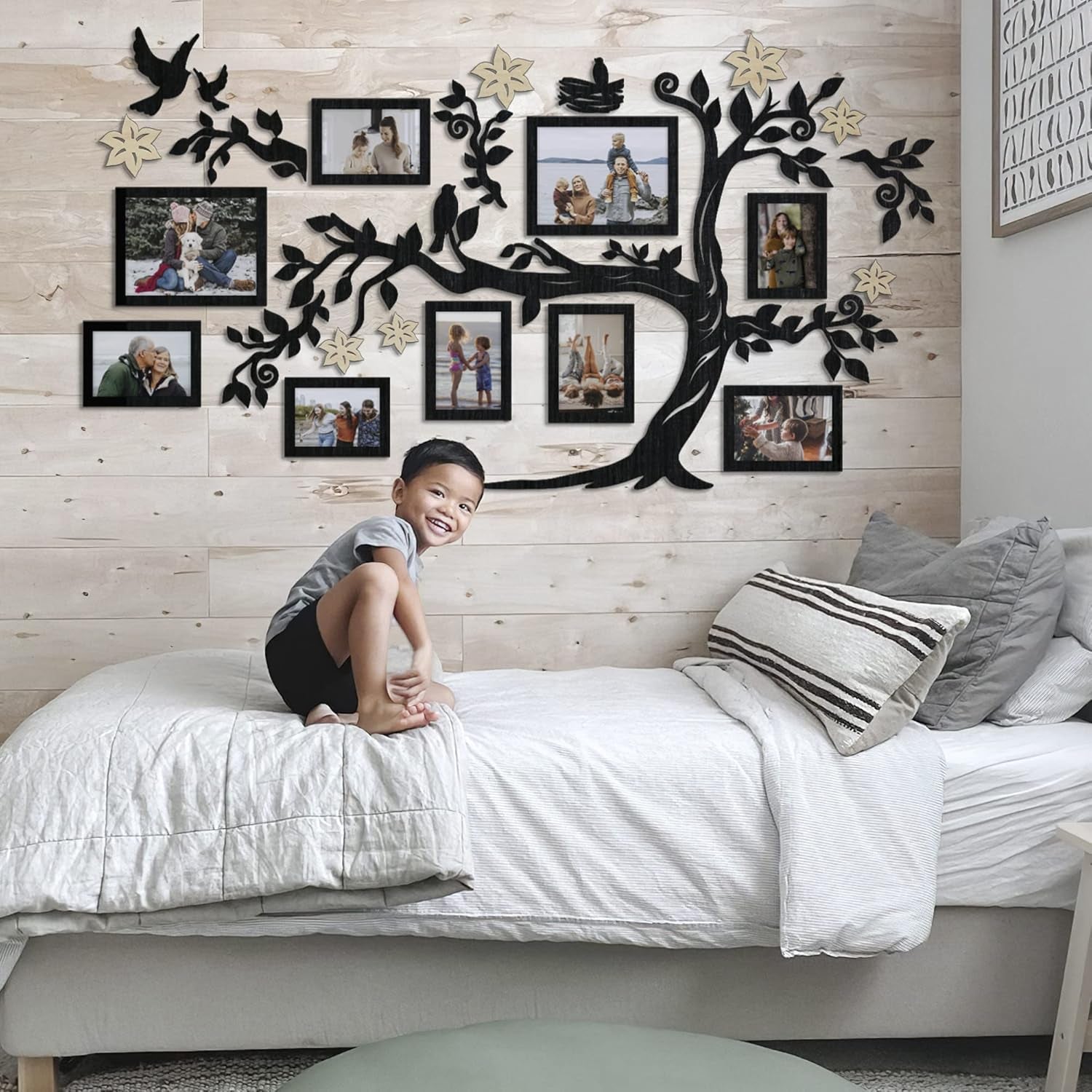 Large Family Tree Wall Decal with Frame - Elegant Black Wall Art for Living Room Decor