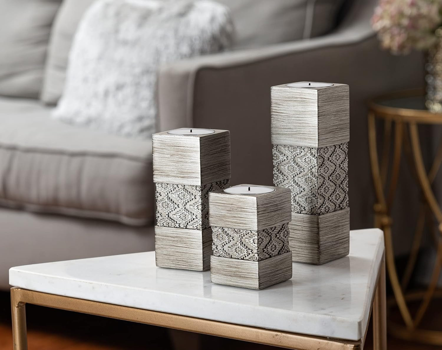 Dublin Silver Tealight Candle Holder Set of 3 - Elegant Centerpiece for Living Room, Dining Room, Coffee Table, Fireplace, Entrance, or Bathroom Decor