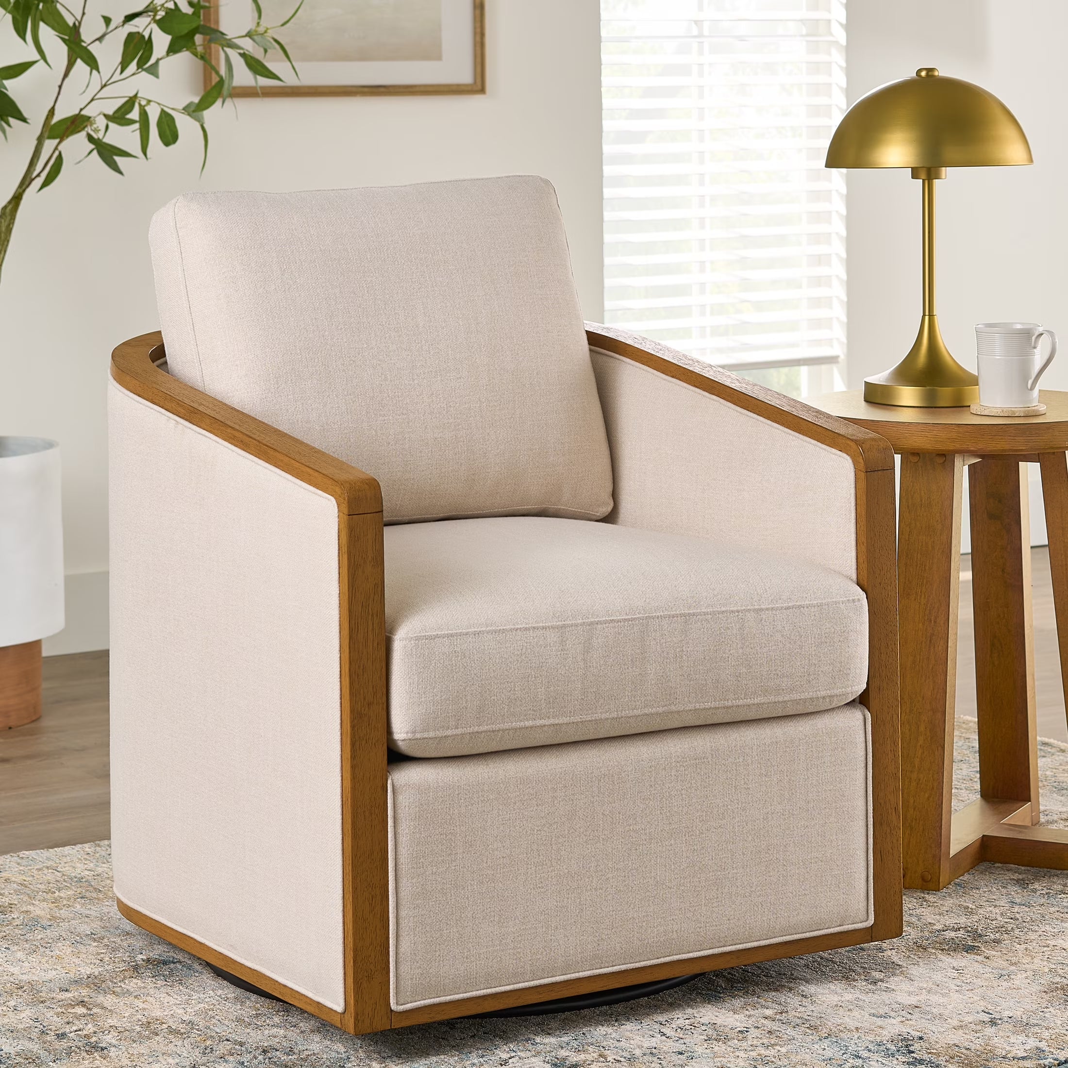 Elegant Cream Windsor Swivel Accent Chair for Stylish Living Spaces