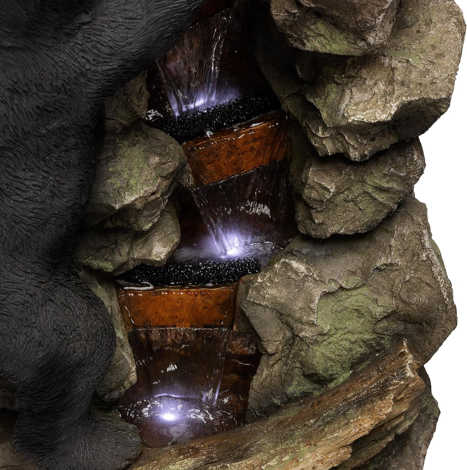 36" Indoor/Outdoor 2 Bears Climbing Water Fountain with LED Lights – Charming Cascading Wildlife Decor for Garden, Patio, and Home