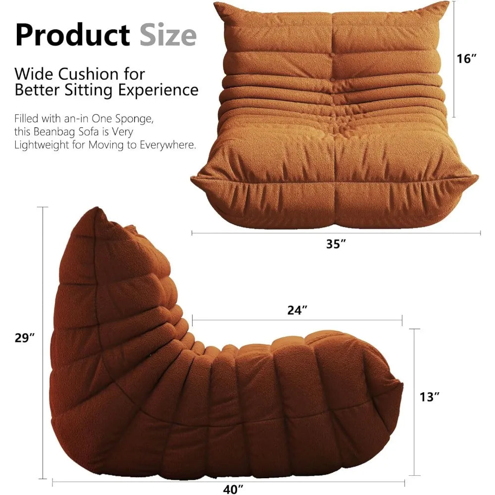 Cozy Adult Bean Bag Chair - Memory Foam Floor Sofa with Soft Teddy Material for Ultimate Comfort and Relaxation