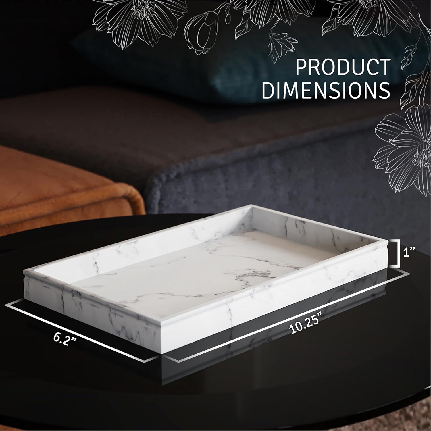 Elegant White Marble Decorative Tray - Versatile Coffee Table and Bathroom Display for Perfume and Accessories - 10" L x 6" W x 1" H