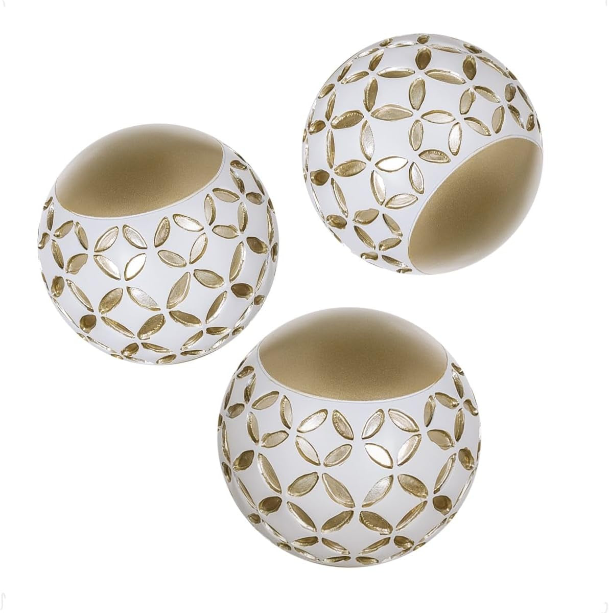 Schonwerk Set of 3 Diamond Lattice Decorative Orbs - Resin Spheres for Living and Dining Room Centerpieces, Ideal for Bowls and Vases, Thoughtful Gift Option