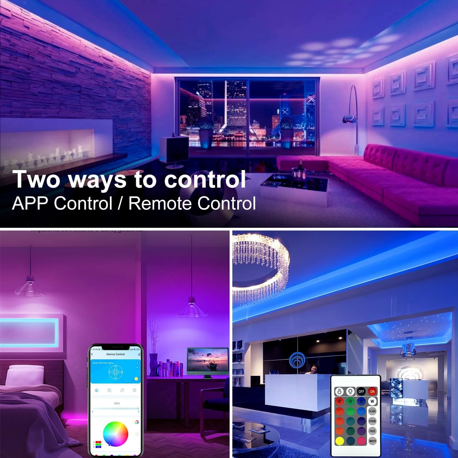 130Ft RGB LED Strip Lights for Bedroom & Desk - Perfect Indoor Decor with Remote & 24V Power Supply - Ideal Birthday Gifts