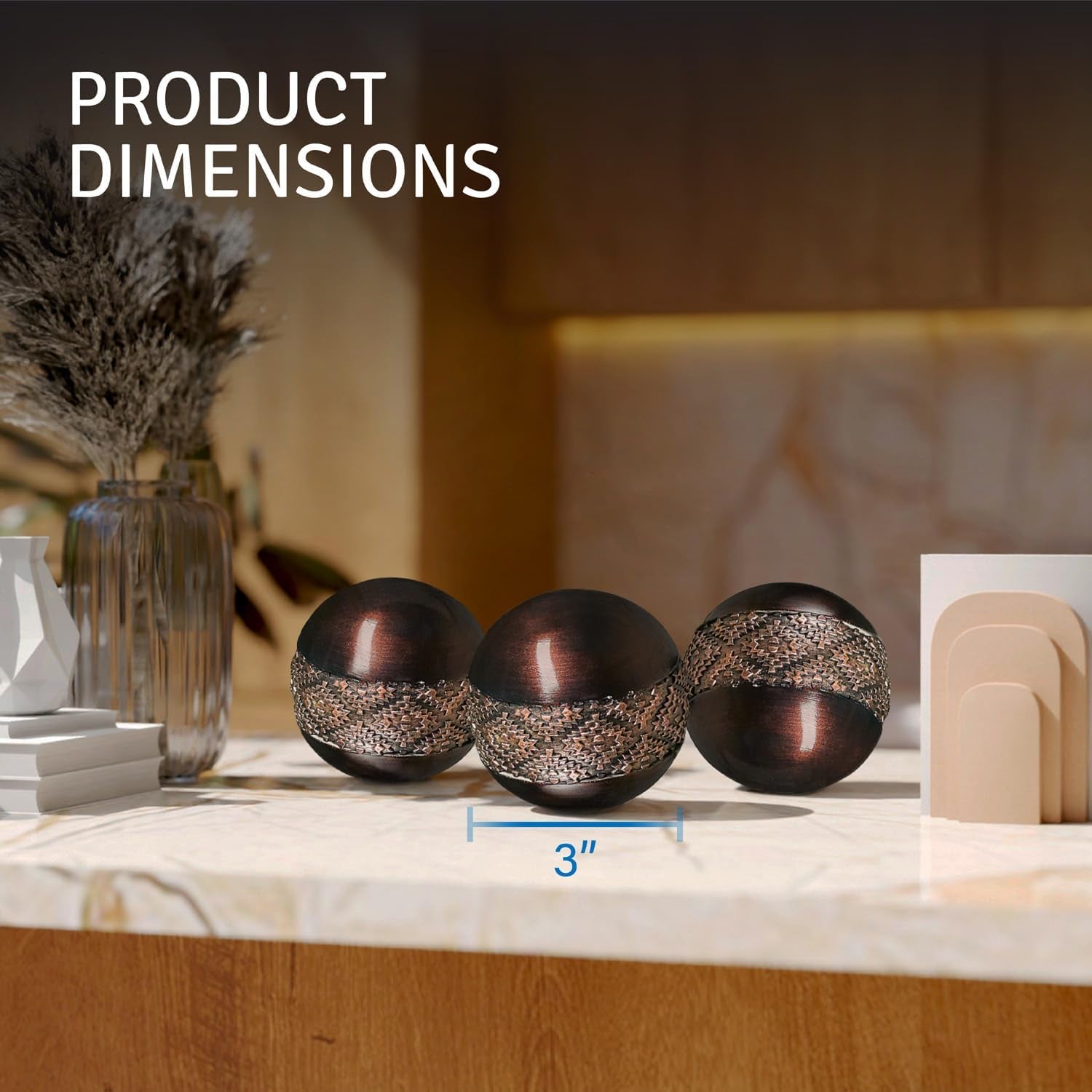 Dublin Brown 3-Inch Decorative Spheres - Set of 3 - Ideal for Bowls, Vases, and Home Decor Accents