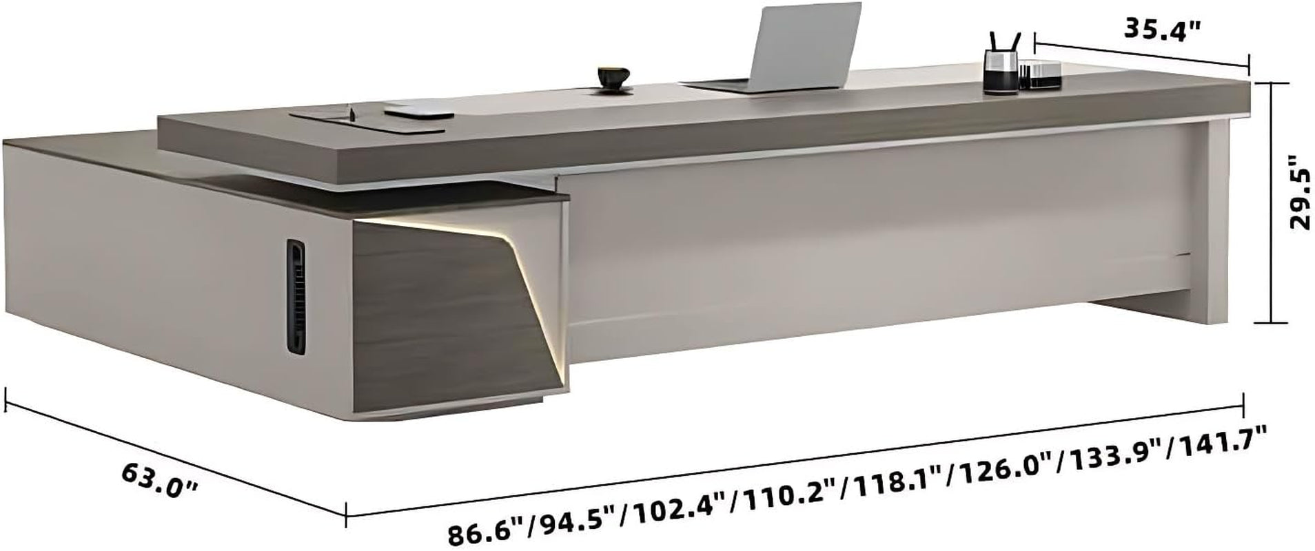 Stylish Executive L Desk with Built-In Power Hub - Spacious Corner Workstation for Home Office & Studio (141.7")