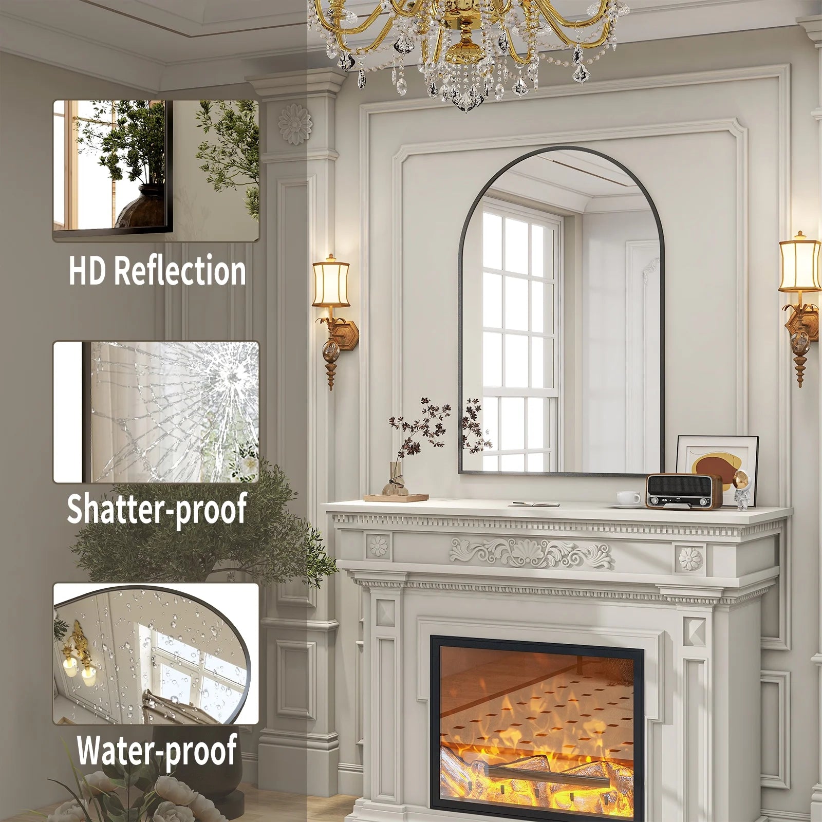 Stylish 24"X 36" Arched Black Bathroom Wall Mirror - Perfect Vanity Accent