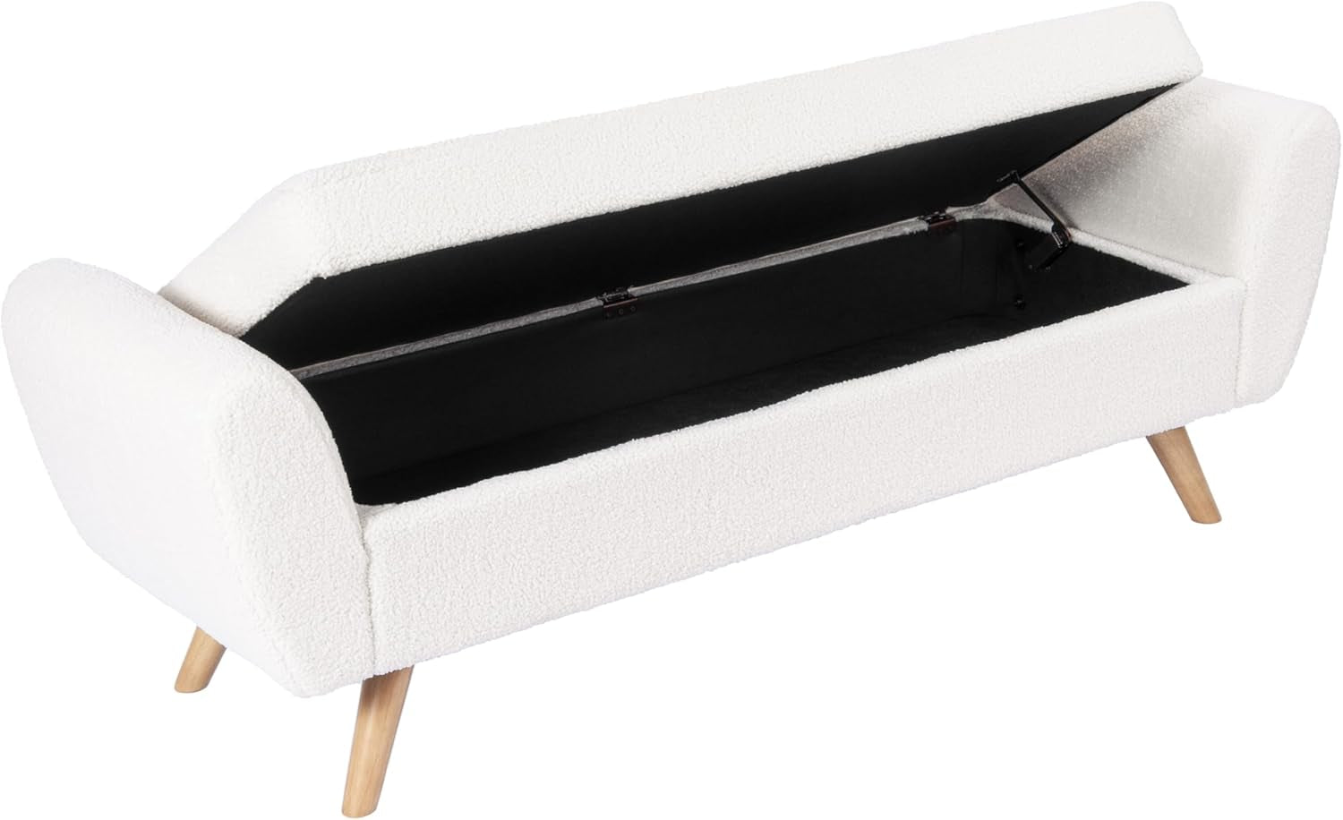 Contemporary Storage Bench with Wooden Legs for Living Room and Bedroom - Sherpa Cream