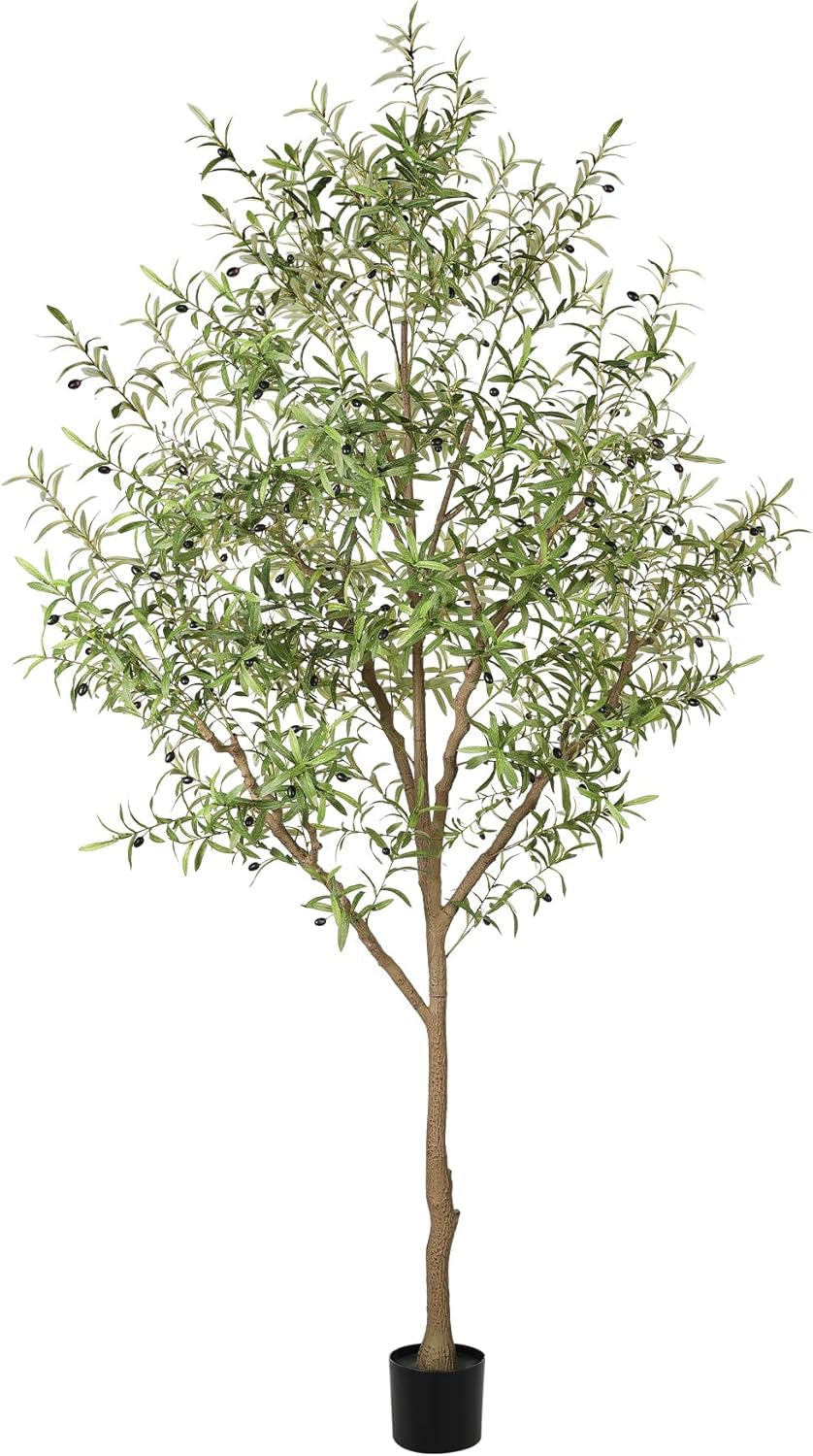 Stunning 9 Feet Artificial Olive Tree - Lifelike Faux Olive Tree with Natural Wood Trunk & Realistic Fruits for Elegant Home Decor