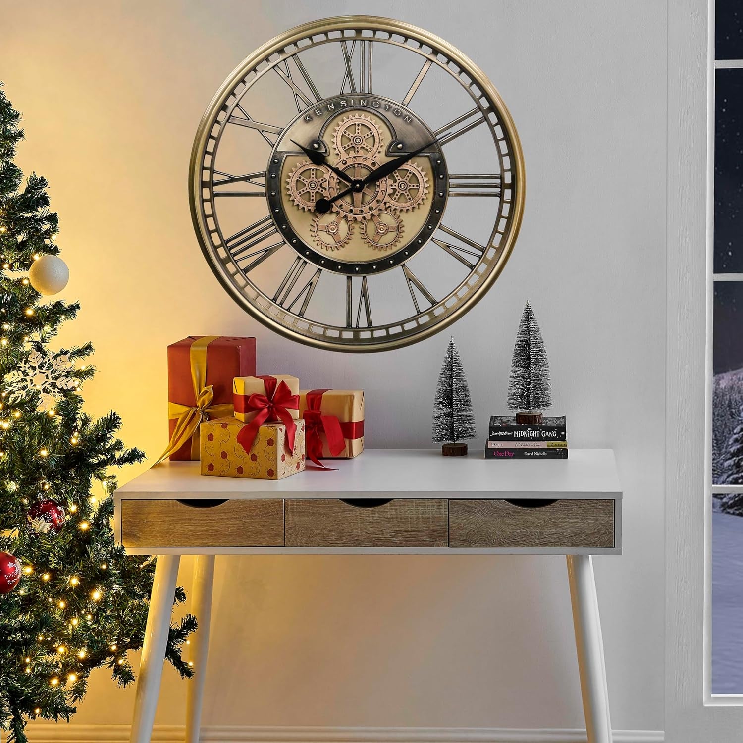 Oversized 28 Inch Gold Moving Gear Wall Clock - Modern Farmhouse Decor & Perfect Housewarming Gift!