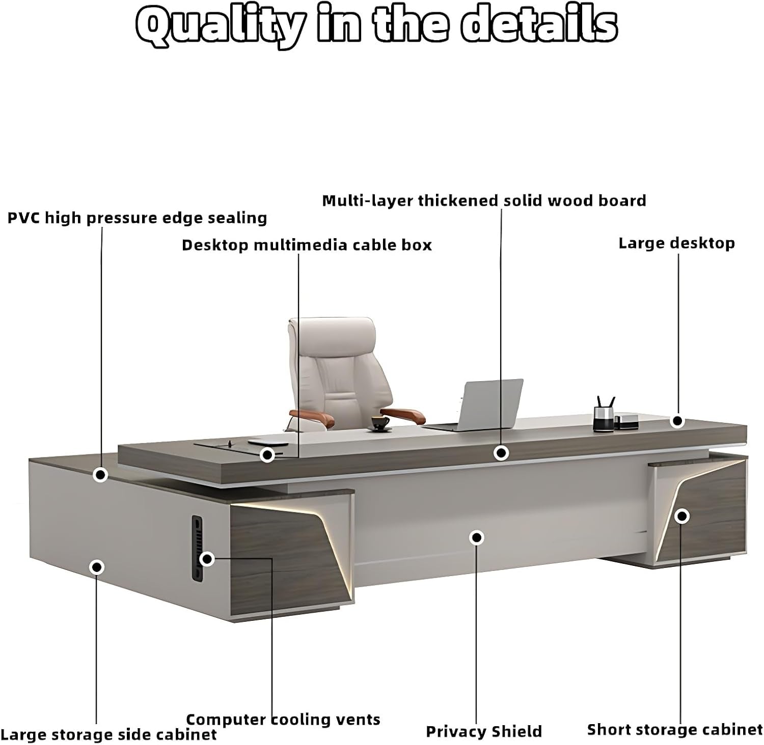 Stylish Executive L Desk with Built-In Power Hub - Spacious Corner Workstation for Home Office & Studio (141.7")