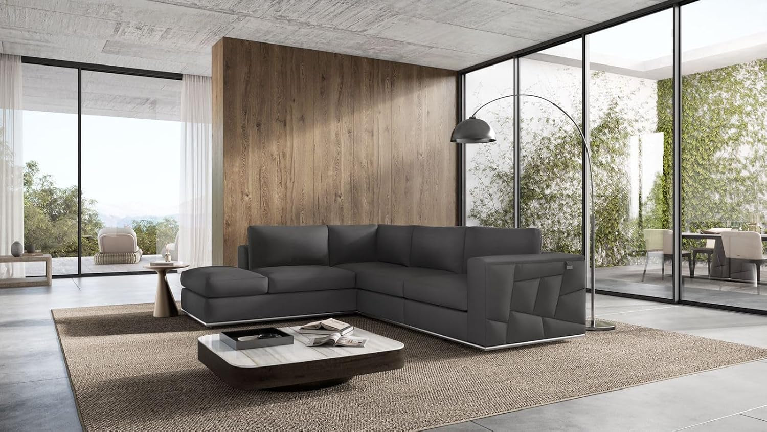 Luxurious Surton Dark Gray Top Grain Italian Leather L-Shaped Sectional Sofa for Modern Living Room & Home Office - 117" Width, Left Arm Facing