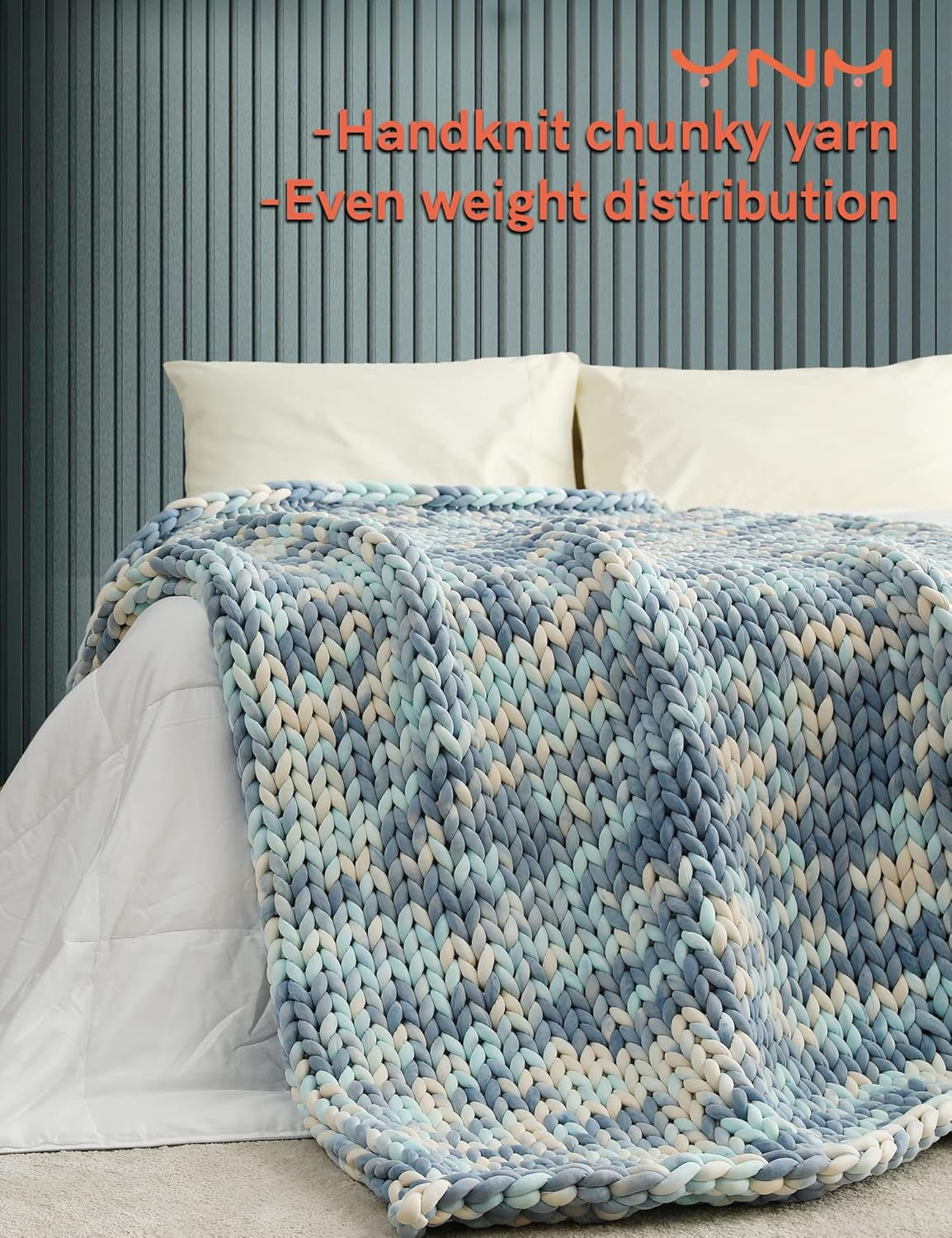 Handmade Chunky Knitted Weighted Blanket - Cozy Light Blue Tie-Dyed Throw (60"x80", 20lbs) - Temperature Regulating & Machine Washable for Sleep & Home Decor
