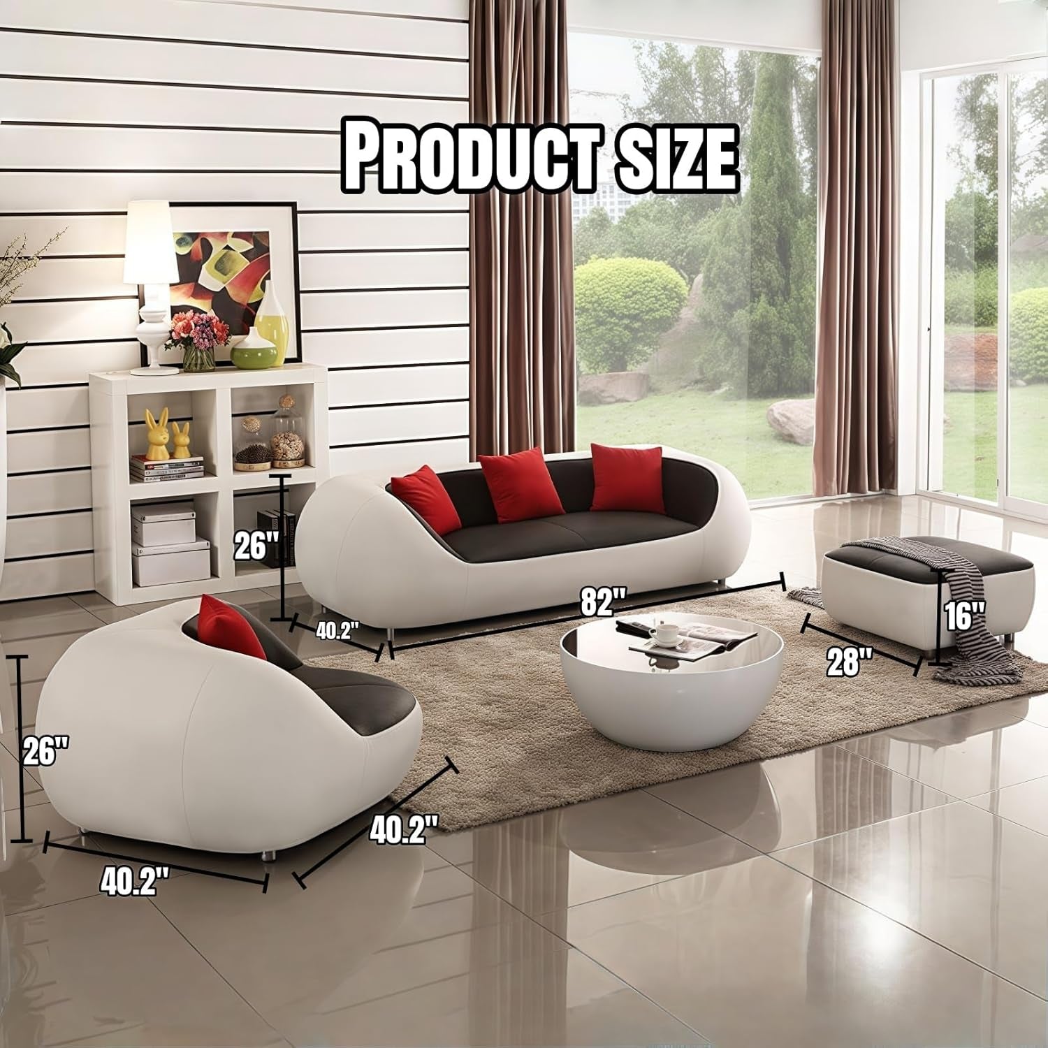 Elegant Modern Luxury Couch Set - Complete Sectional Sofa with Solid Wood Frame, Coffee Table, and 3 Chairs for Home, Office, and Lounge (82")