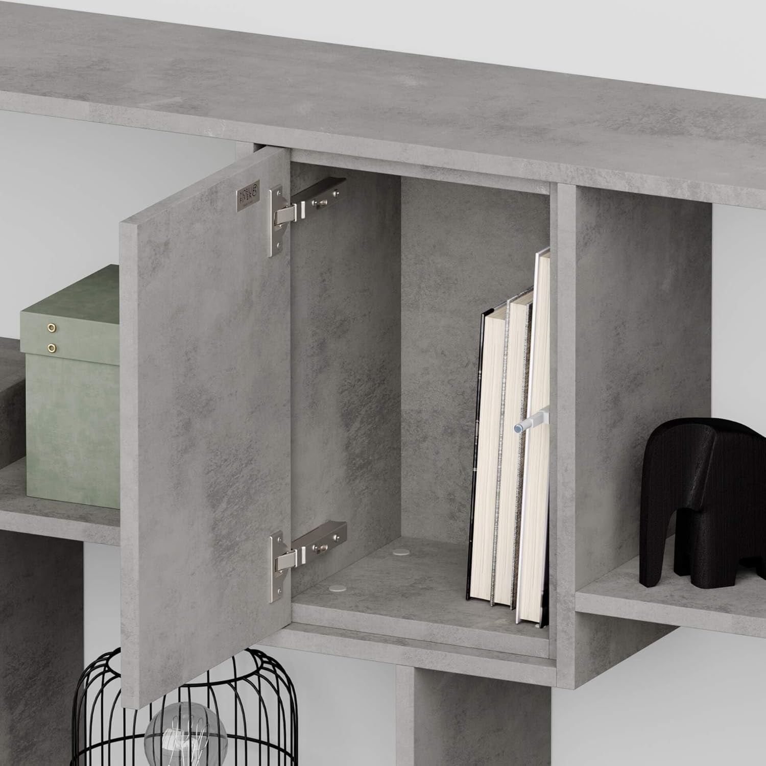 Iacopo XXL Modern Bookcase with Panel Doors – Concrete Effect Grey Storage Solution for Living Room & Office (189.9 X 93.1 In) - Elegant Italian Furniture