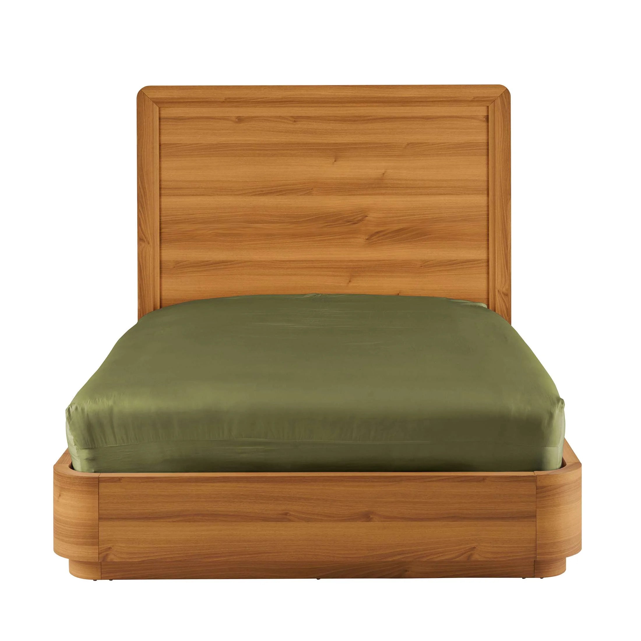 Elegant Honey Brown Queen Curved Wood Platform Bed - Juliet Collection