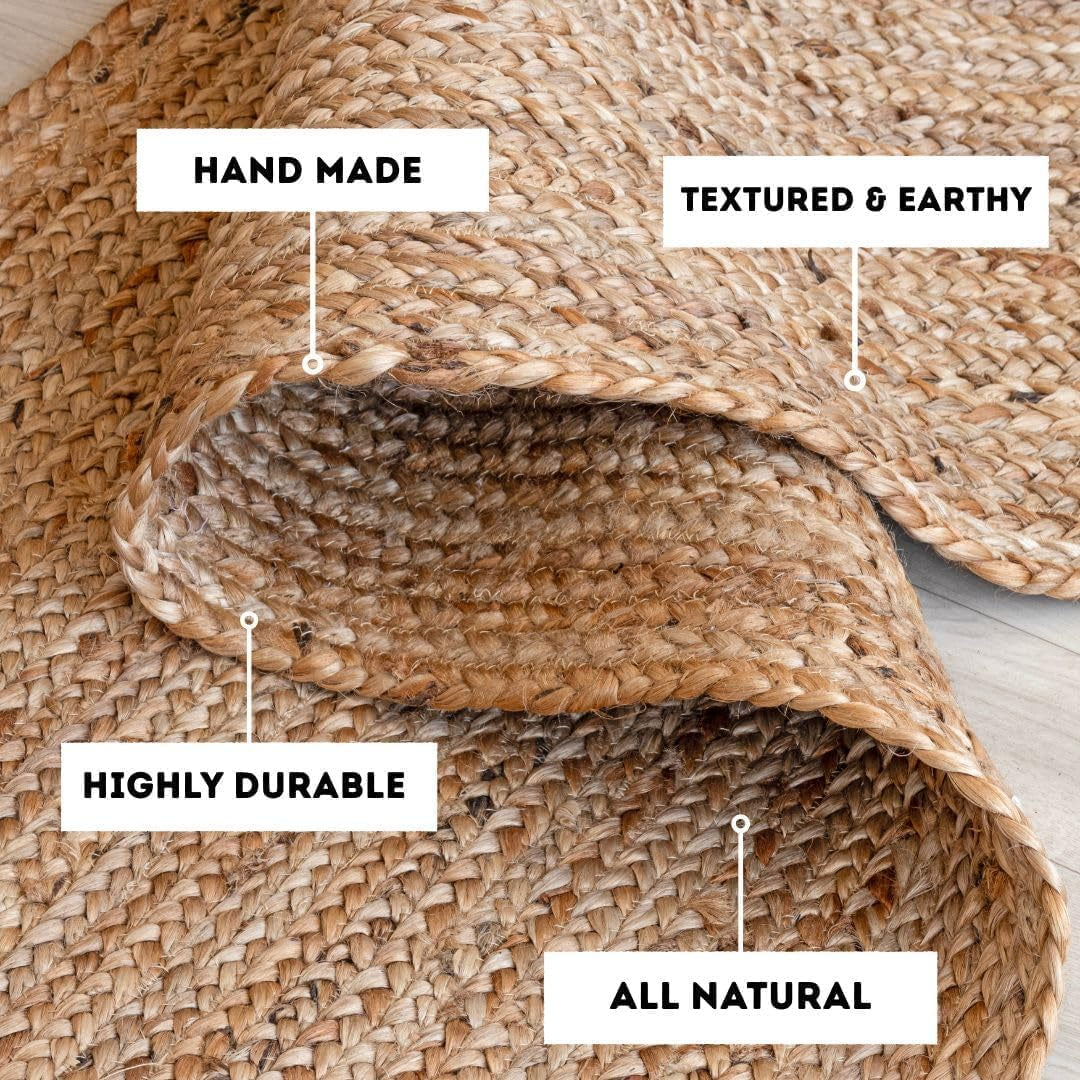 Natural Hand Woven Jute Rug 9'X12' - Boho Chic Reversible Braided Area Rug for Rustic Home Decor in Bedroom, Kitchen, Living Room, Hallway, and Dining Room