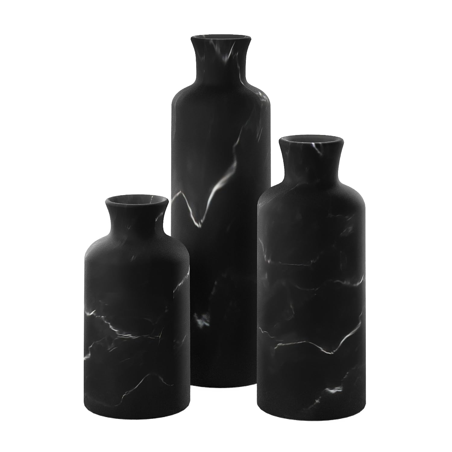 Premium Black Marble Effect Vase Set - Elegant Home Decor for Pampas Grass and Floral Arrangements, Ideal for Kitchen, Bedroom, Office, Living Room, and Shelf Display