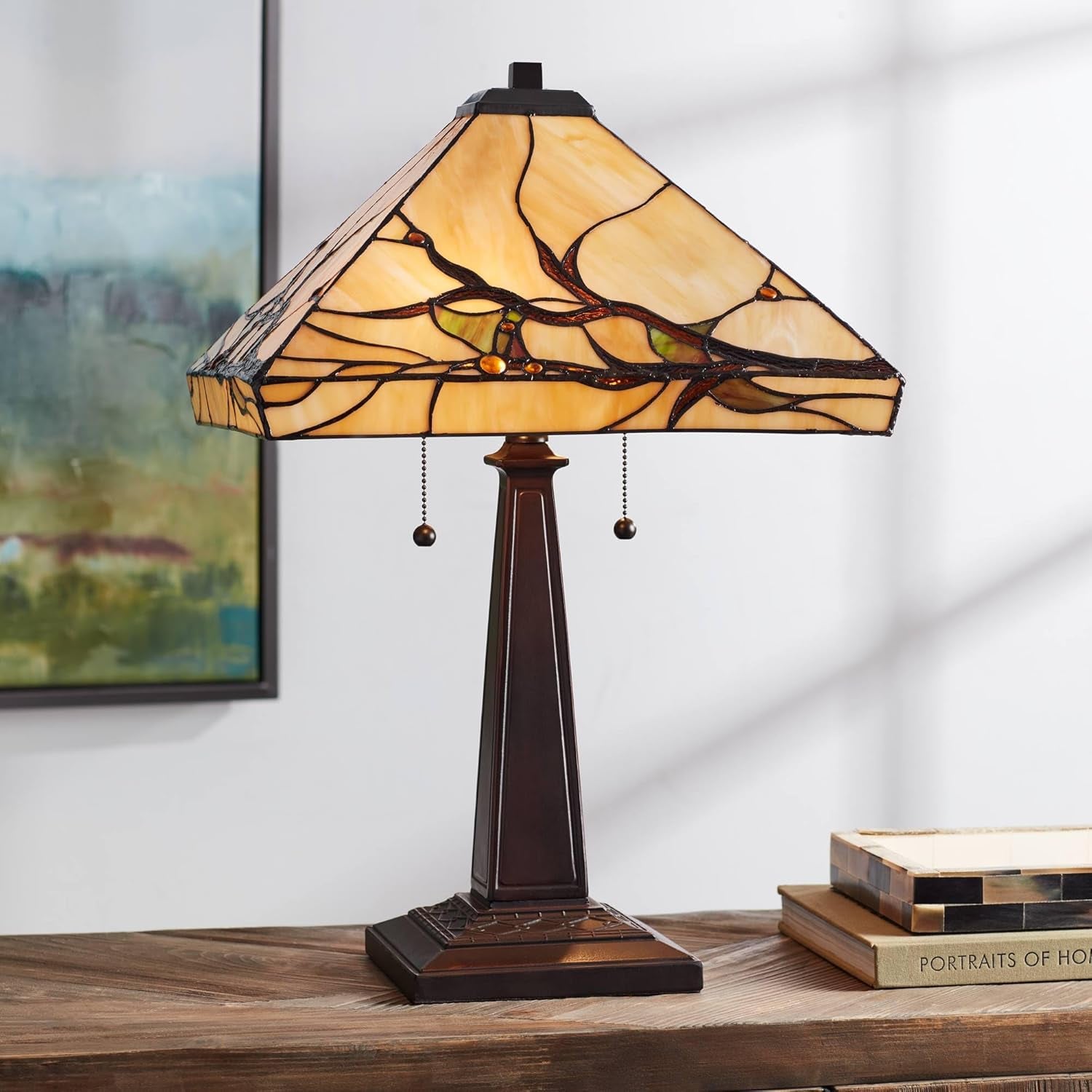 Budding Branch Tiffany Style Table Lamp - 24" Antique Copper & Bronze Art Glass Shade for Living Room, Bedroom, and Home Office Decor