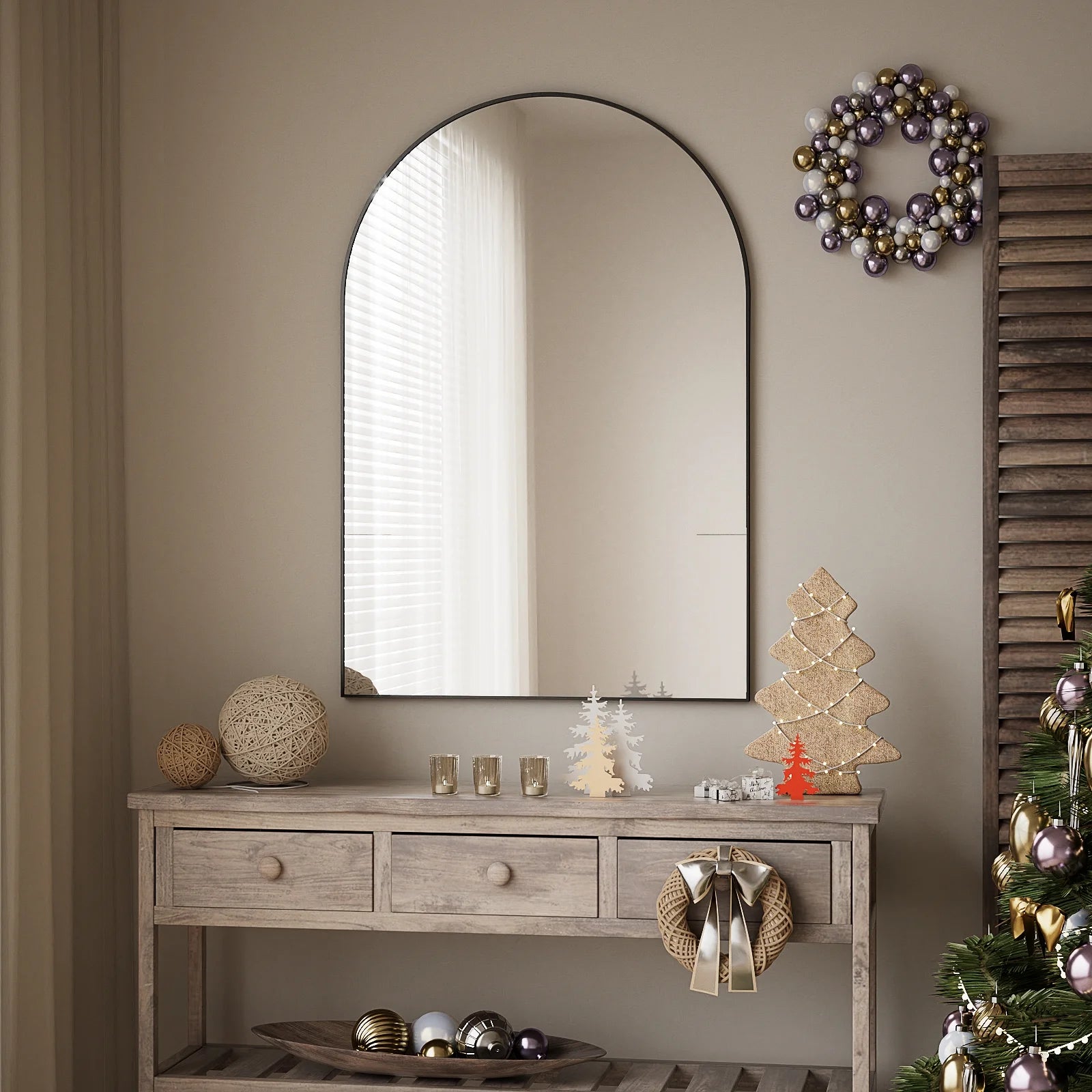 Stylish 24"X 36" Arched Black Bathroom Wall Mirror - Perfect Vanity Accent