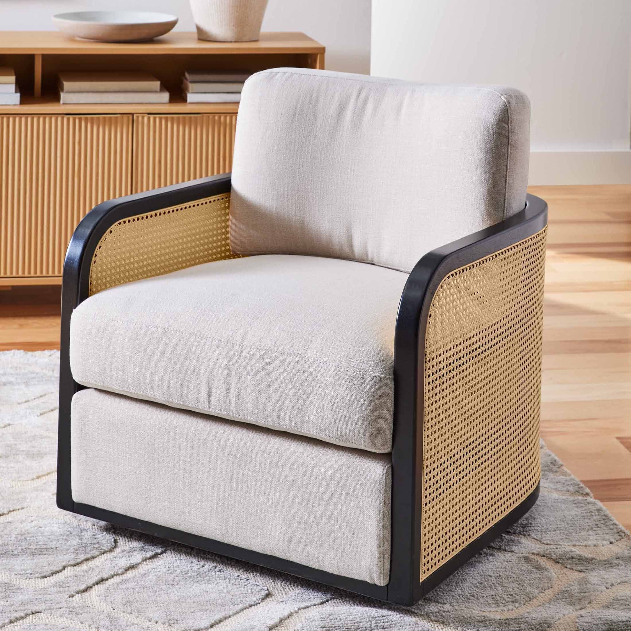 Elegant Charcoal Swivel Accent Chair - Springwood Cane Design