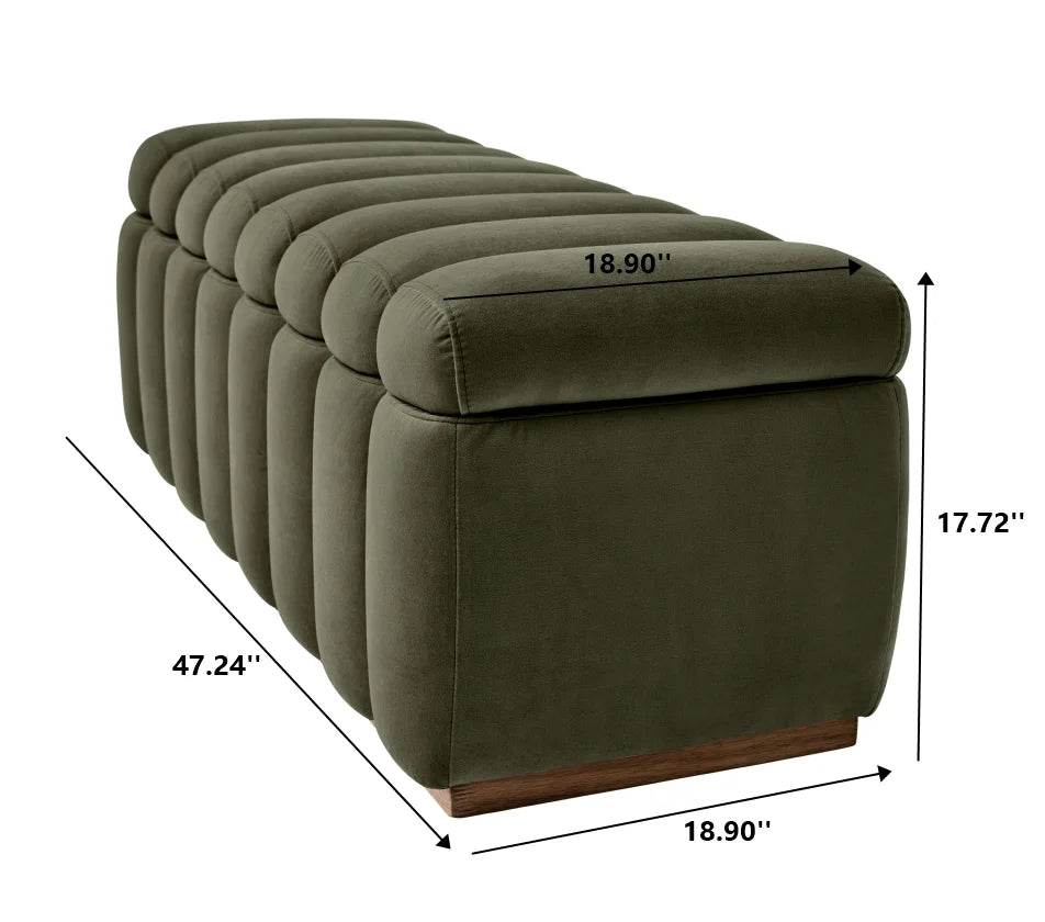 Lillian 47.24" Olive Velvet Channel Tufted Bench - Stylish and Elegant Accent Piece
