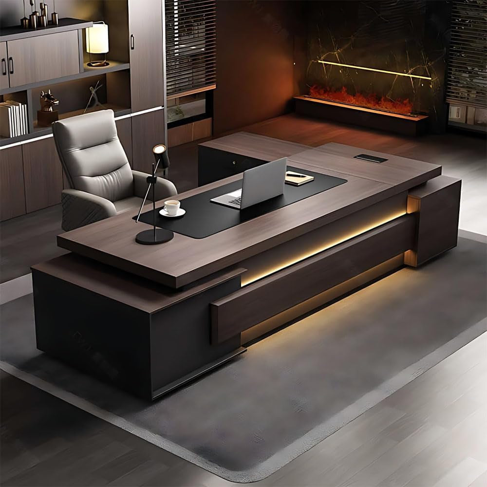 L-Shaped Executive Gaming Desk with Cable Management & Headphone Hook - Ergonomic Design for Streaming & Multi-Screen Setup (Black, 141.7")