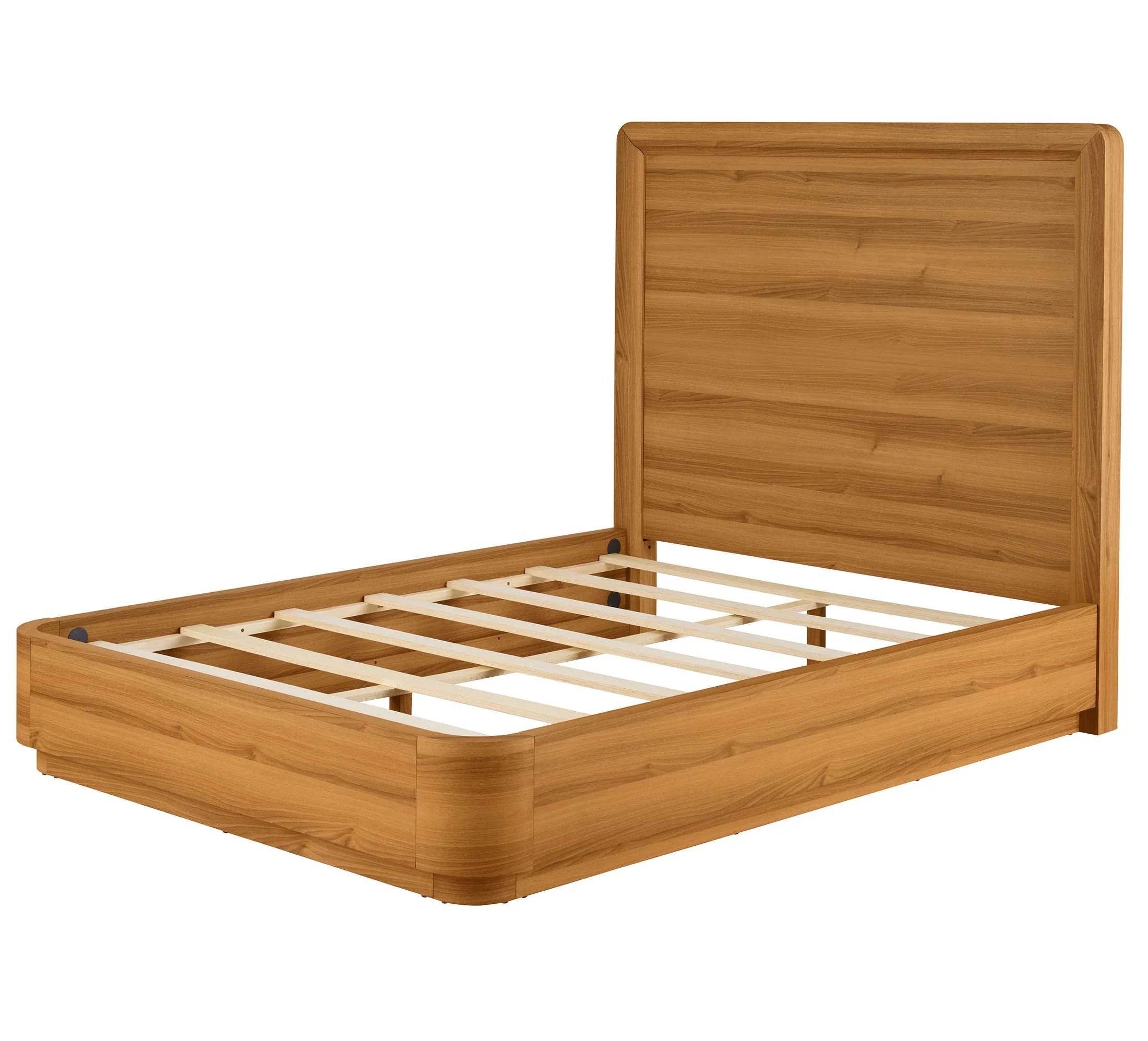 Elegant Honey Brown Queen Curved Wood Platform Bed - Juliet Collection