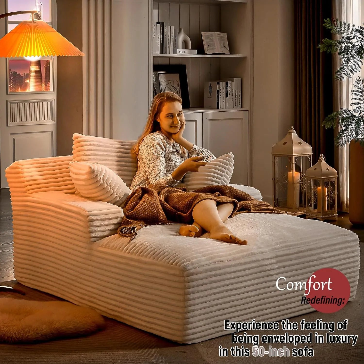Luxurious Oversized Corduroy Chaise Lounge Chair with 3 Plush Pillows - Comfy Sleeper Sofa & Recliner for Ultimate Relaxation