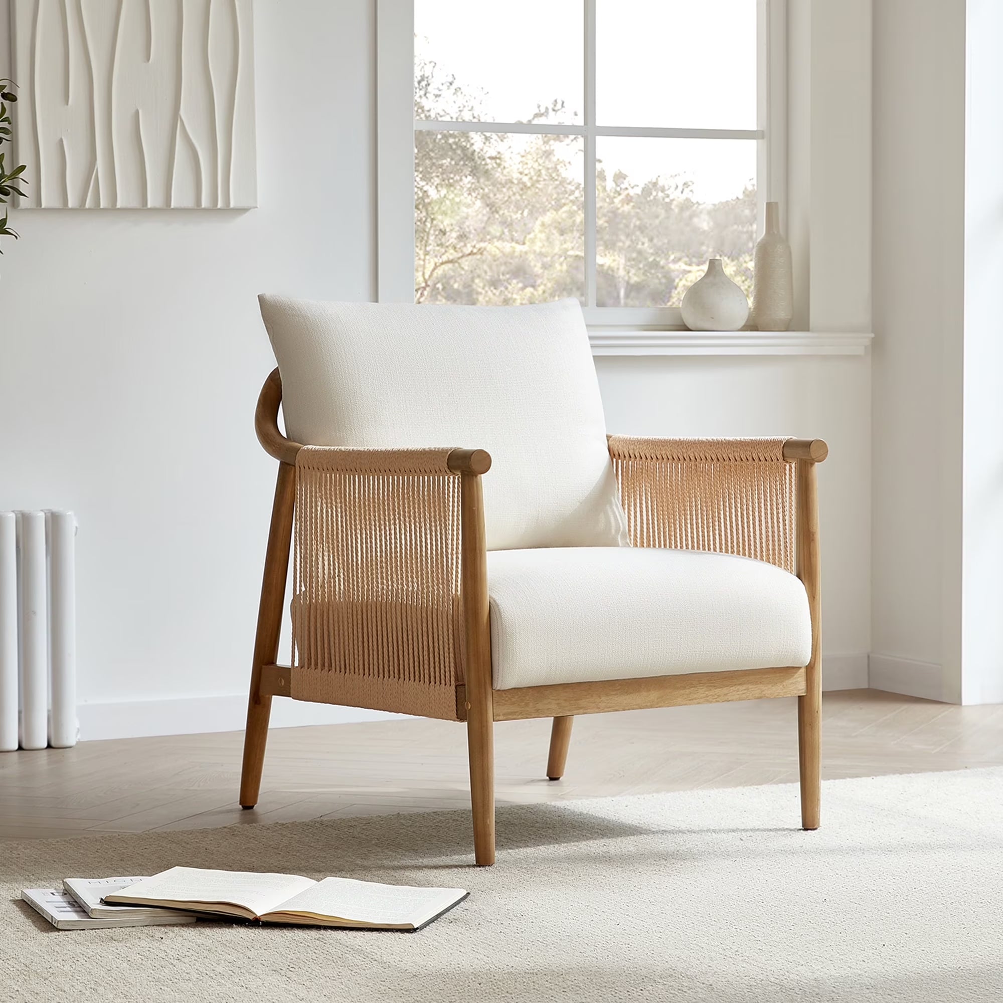 Stylish Cream Braid Armchair for a Chic Living Room Makeover