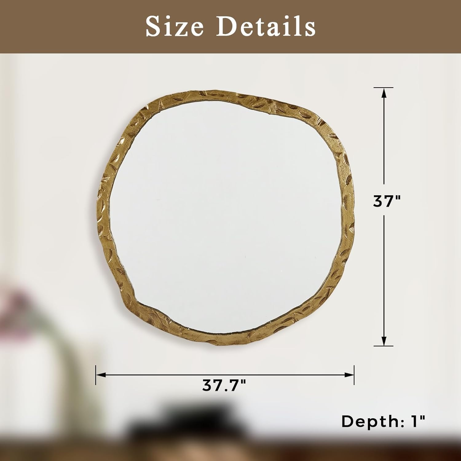 Stunning Asymmetrical Brass Wall Mirror - 40x38 Inch Hand Forged Metal Frame for Elegant Home Decor