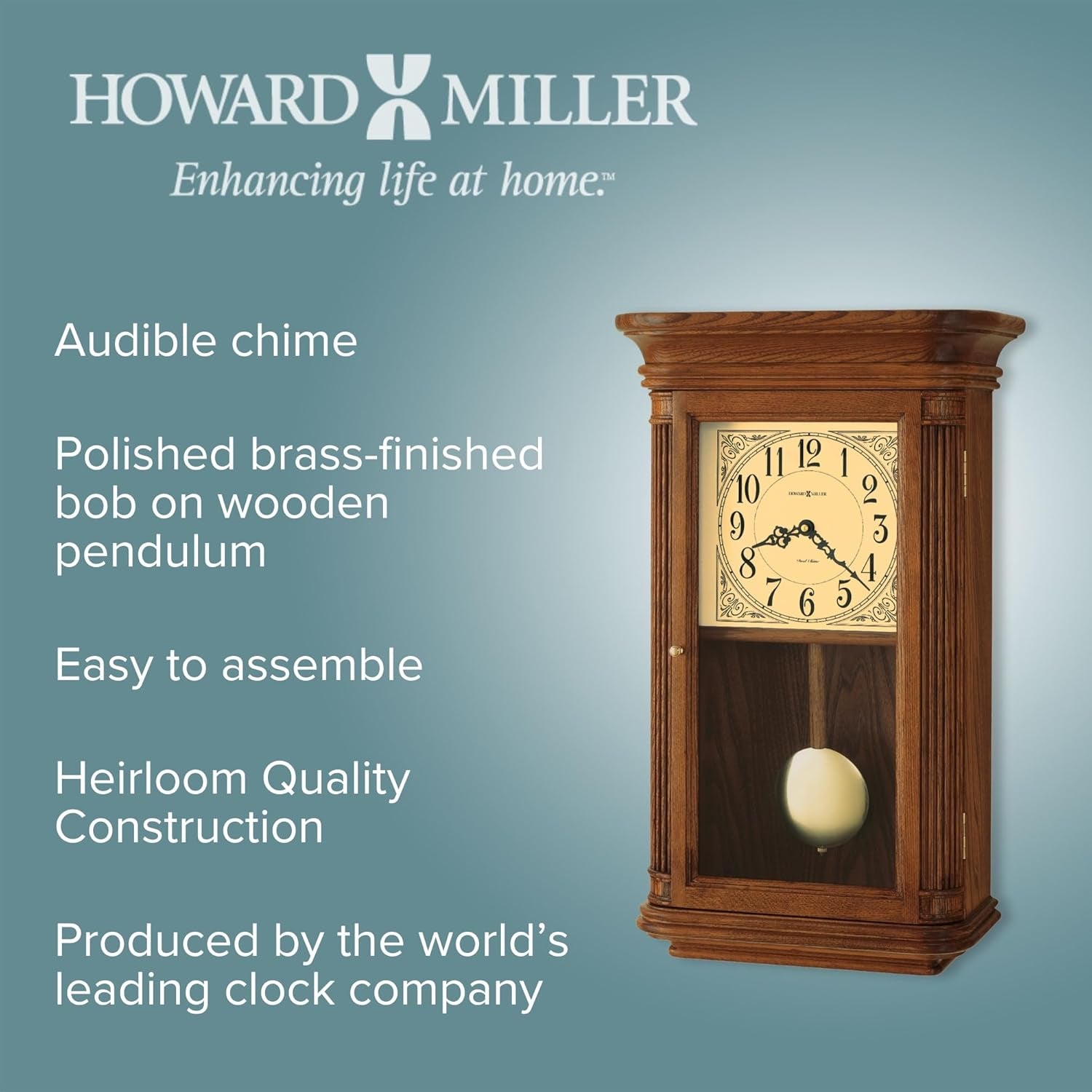 Elegant Westbrook Wall Clock - Classic Wooden Design with Pendulum, Dual Chime Options (Westminster & Ave Maria), Quartz Movement, Battery Operated - Perfect for Home & Office Decor