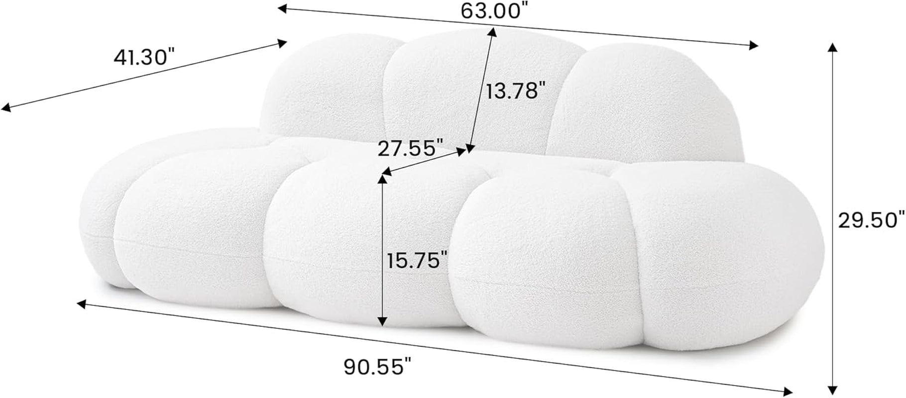 Modern Cloud Shaped Sofa - Comfy Upholstered Couch for Living Room & Bedroom, No Assembly Required, Perfect for Small Spaces (White)