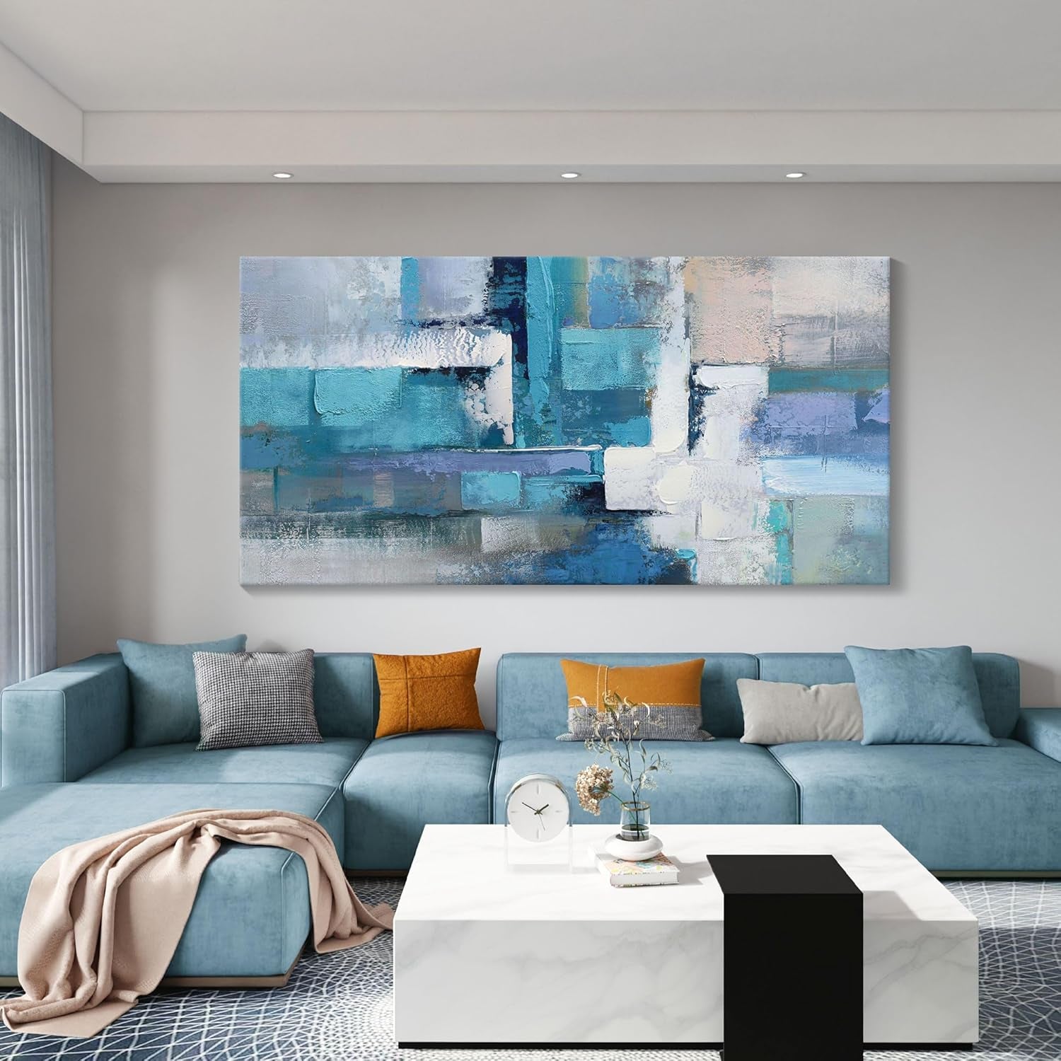 Blue Abstract Canvas Artwork - Contemporary Wall Decor for Living Room, Office, and Bedroom