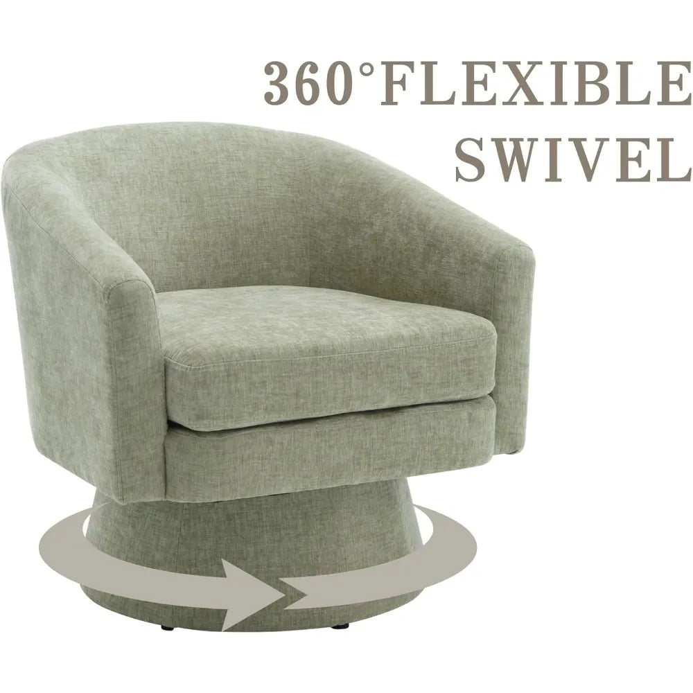 Cozy Green Swivel Accent Chair - Modern Linen Barrel Arm Chair for Stylish Reading Comfort