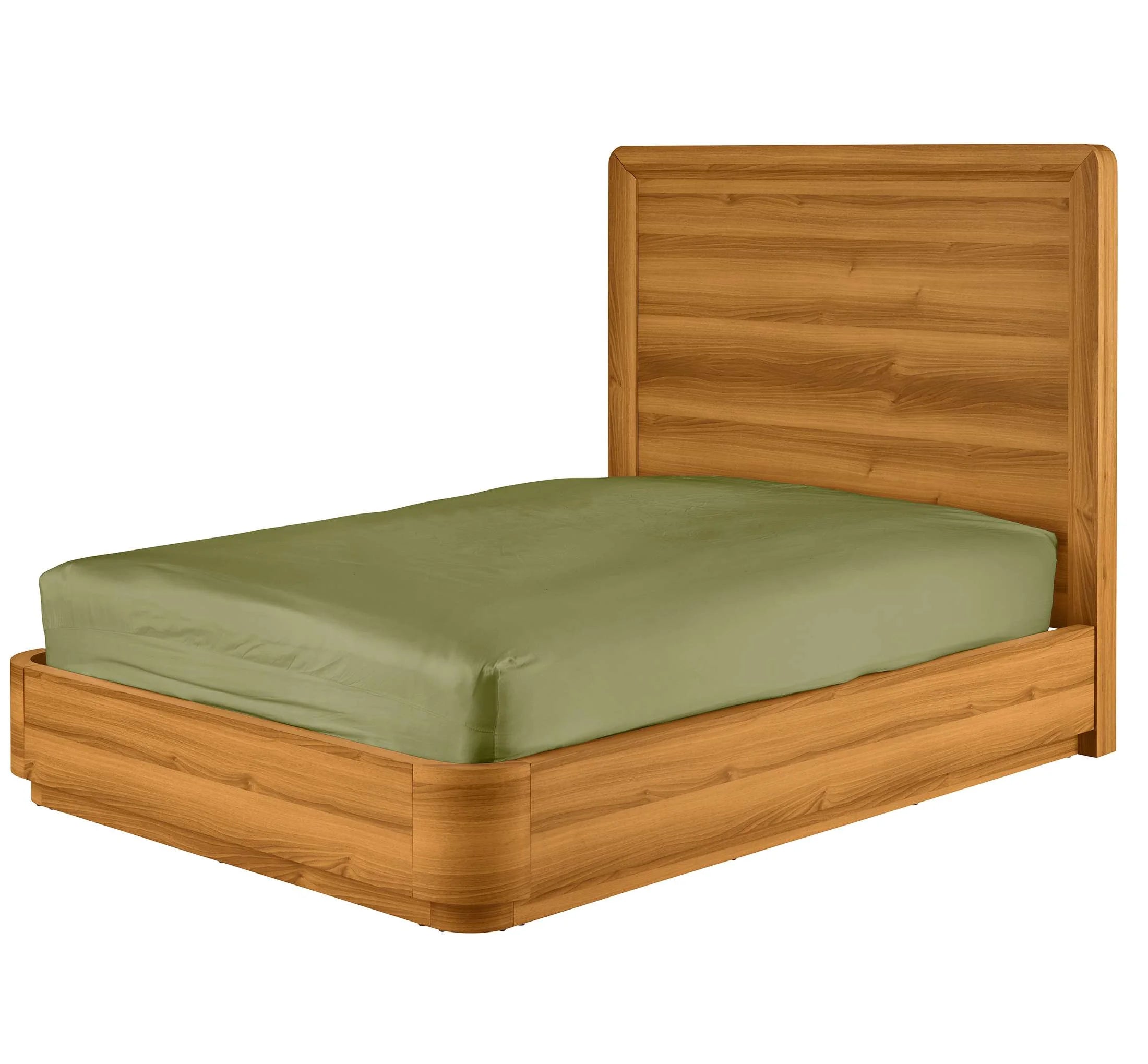 Elegant Honey Brown Queen Curved Wood Platform Bed - Juliet Collection